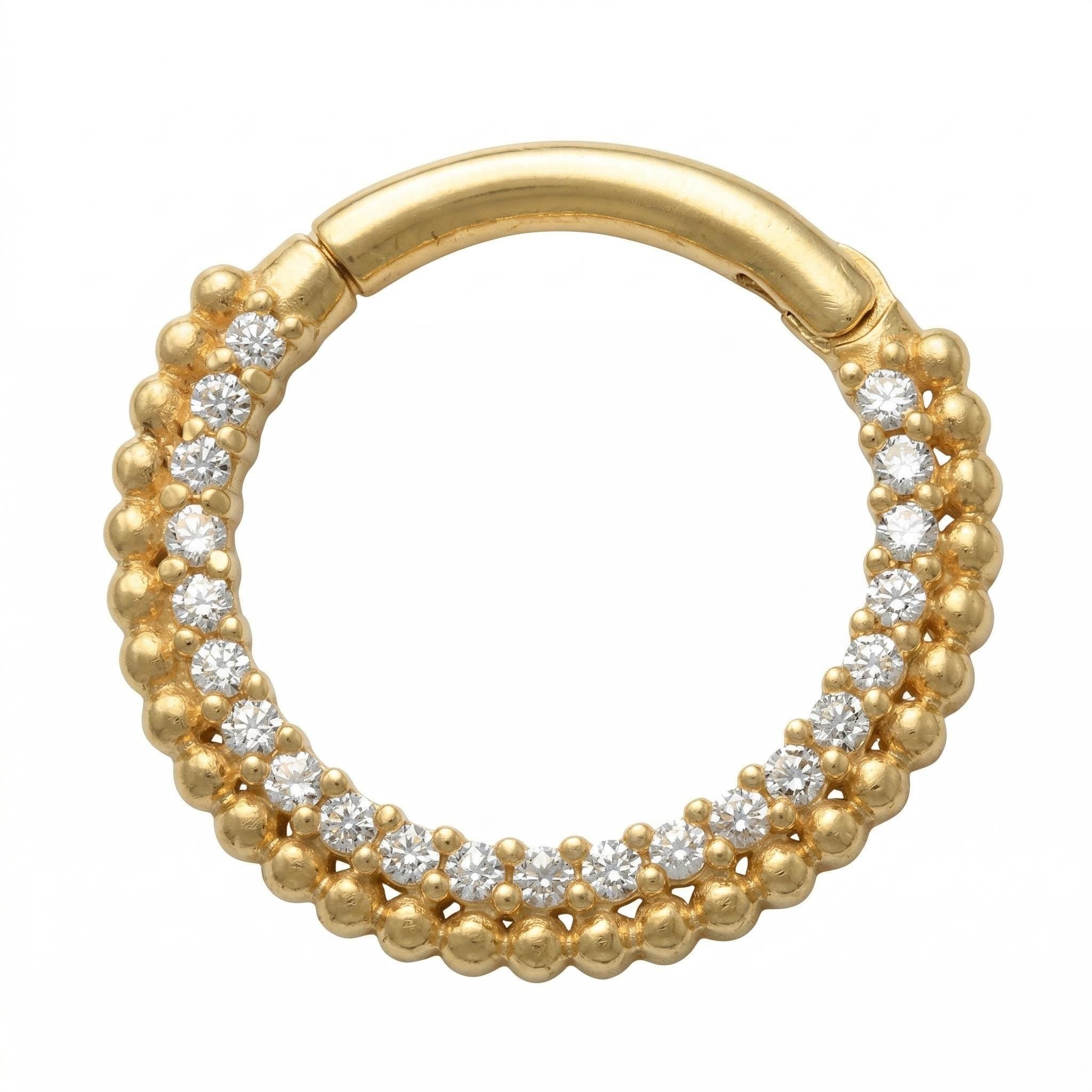 10K Solid Gold CZ Daith Ring - Cubic zirconia, Yellow gold, Solid gold