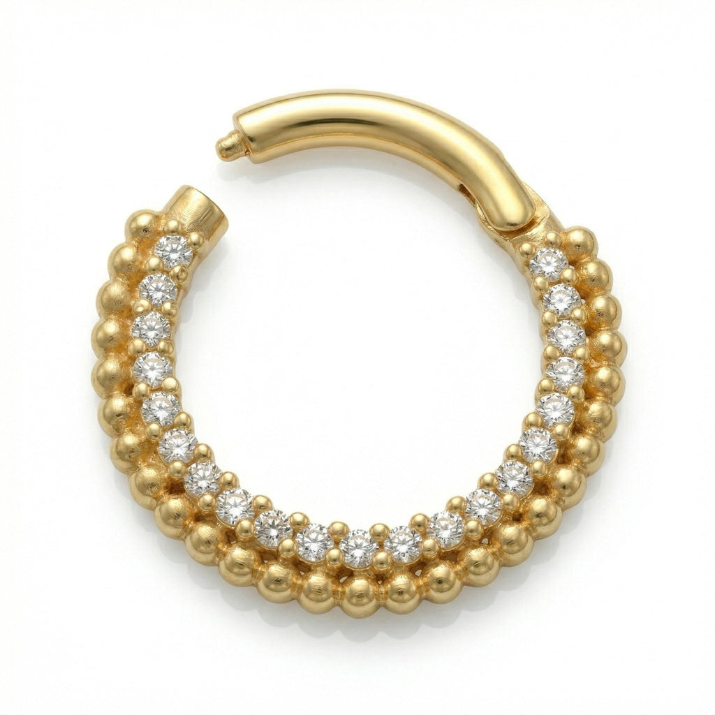 10K Solid Gold CZ Daith Ring - Cubic zirconia, Yellow gold, Solid gold
