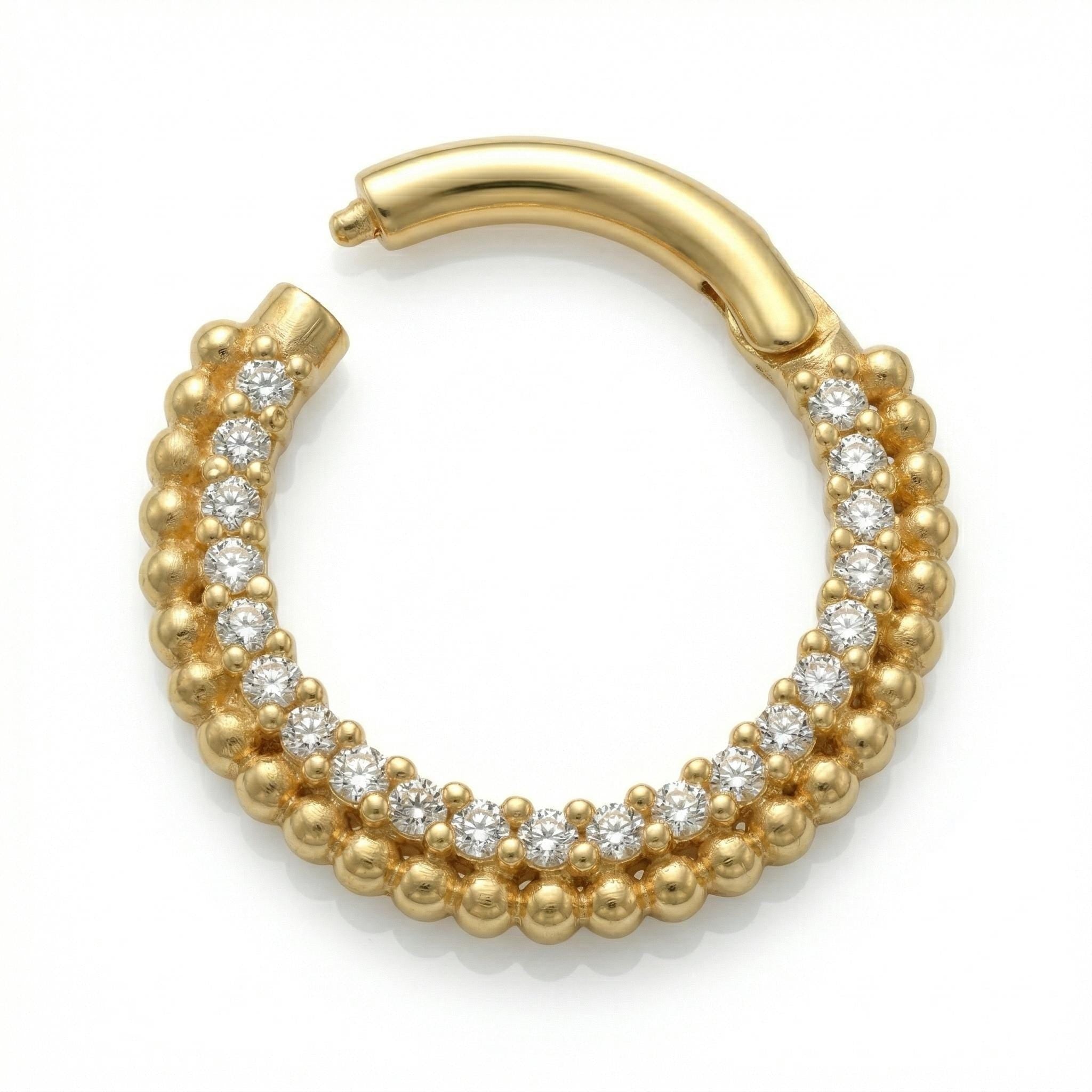 10K Solid Gold CZ Daith Ring - Cubic zirconia, Yellow gold, Solid gold