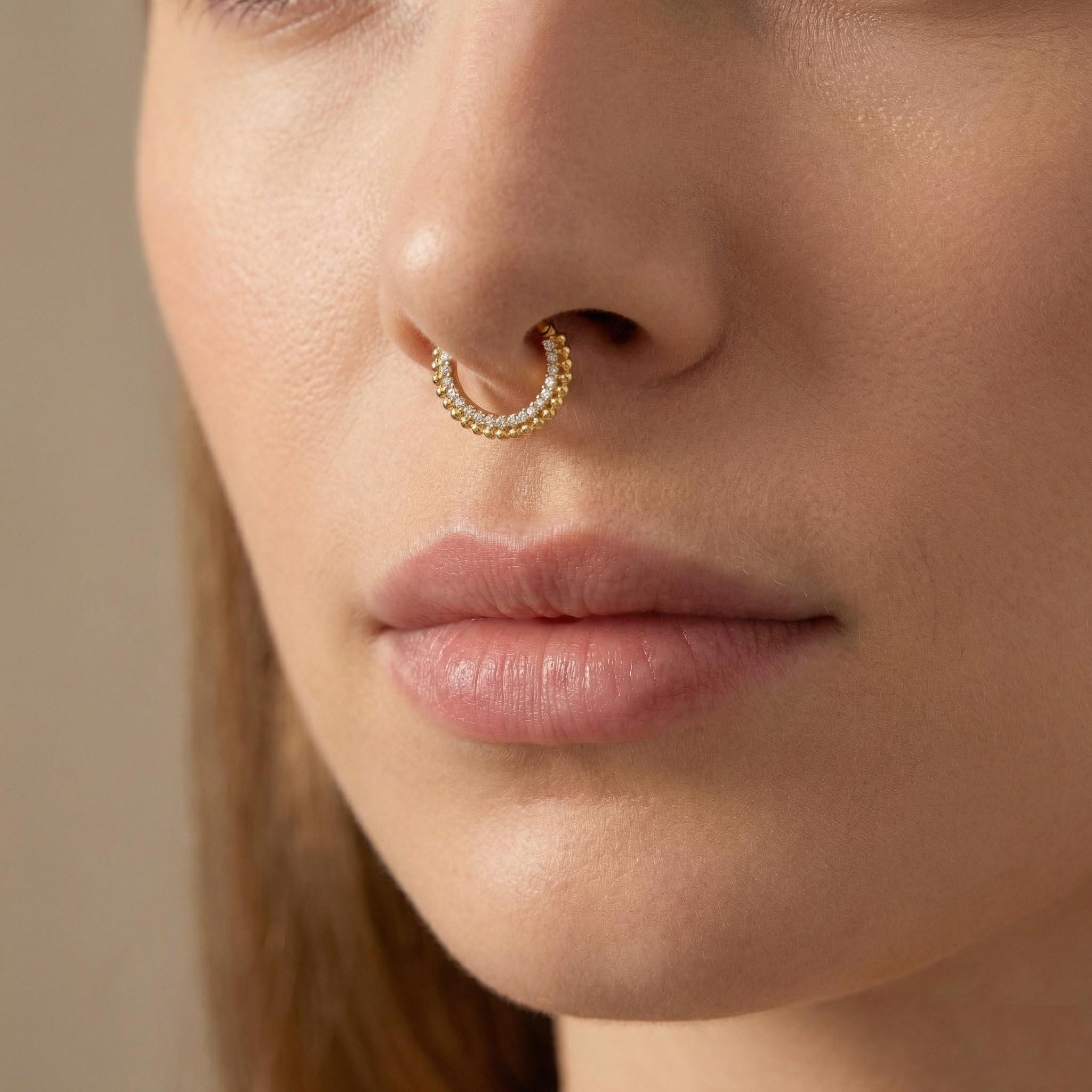 10K Solid Gold CZ Daith Ring - Cubic zirconia, Yellow gold, Solid gold