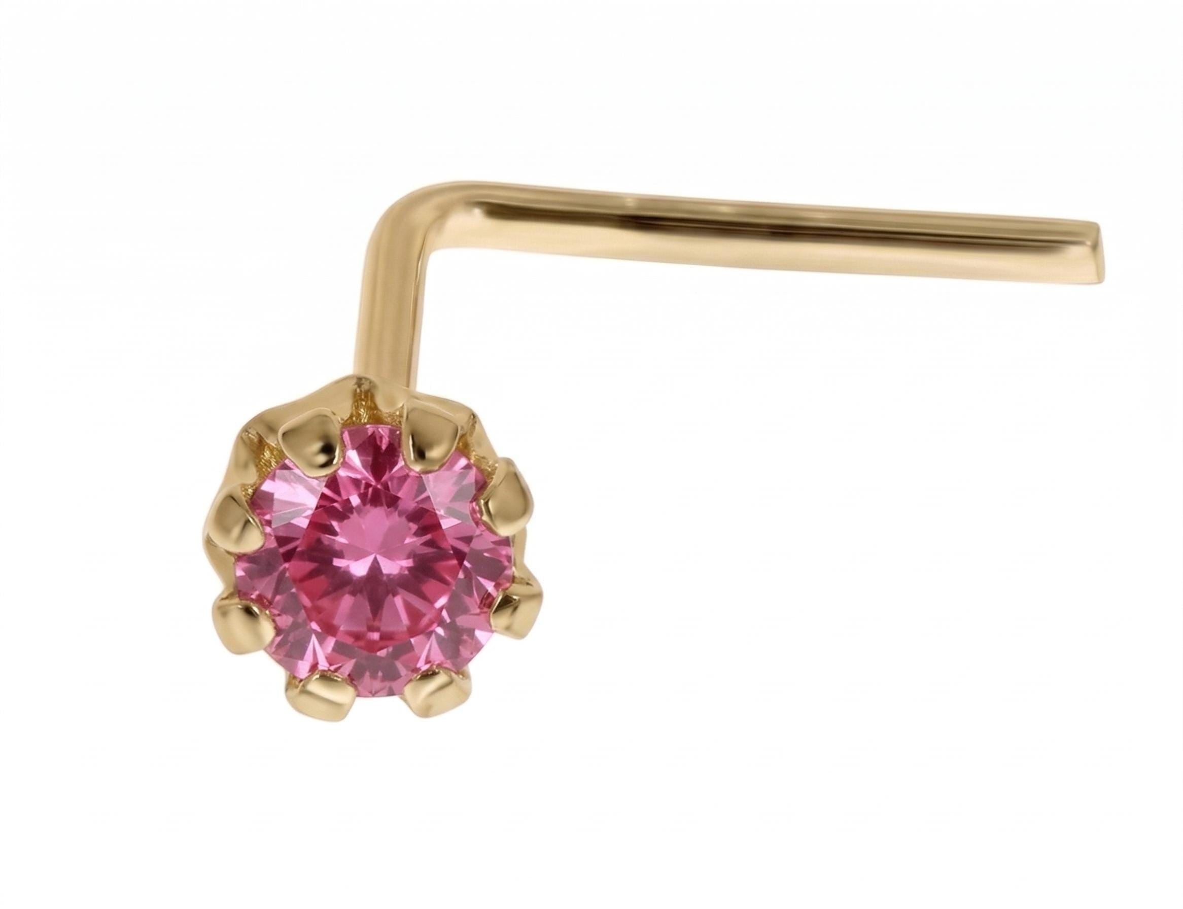 14K Solid Gold Nose Stud - Cubic zirconia, Yellow gold, Solid gold