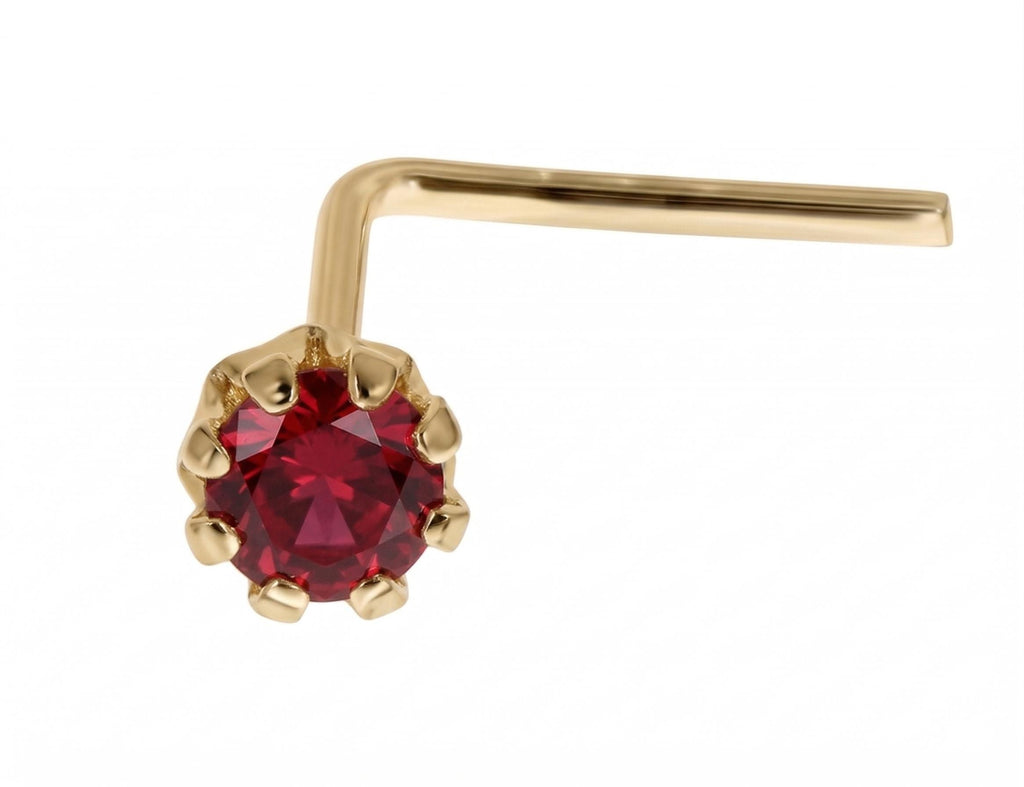 14K Solid Gold Nose Stud - Cubic zirconia, Yellow gold, Solid gold