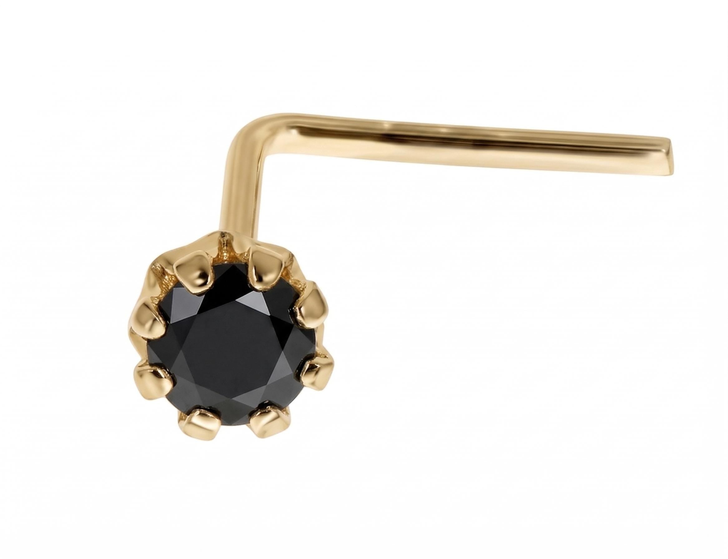 14K Solid Gold Nose Stud - Cubic zirconia, Yellow gold, Solid gold
