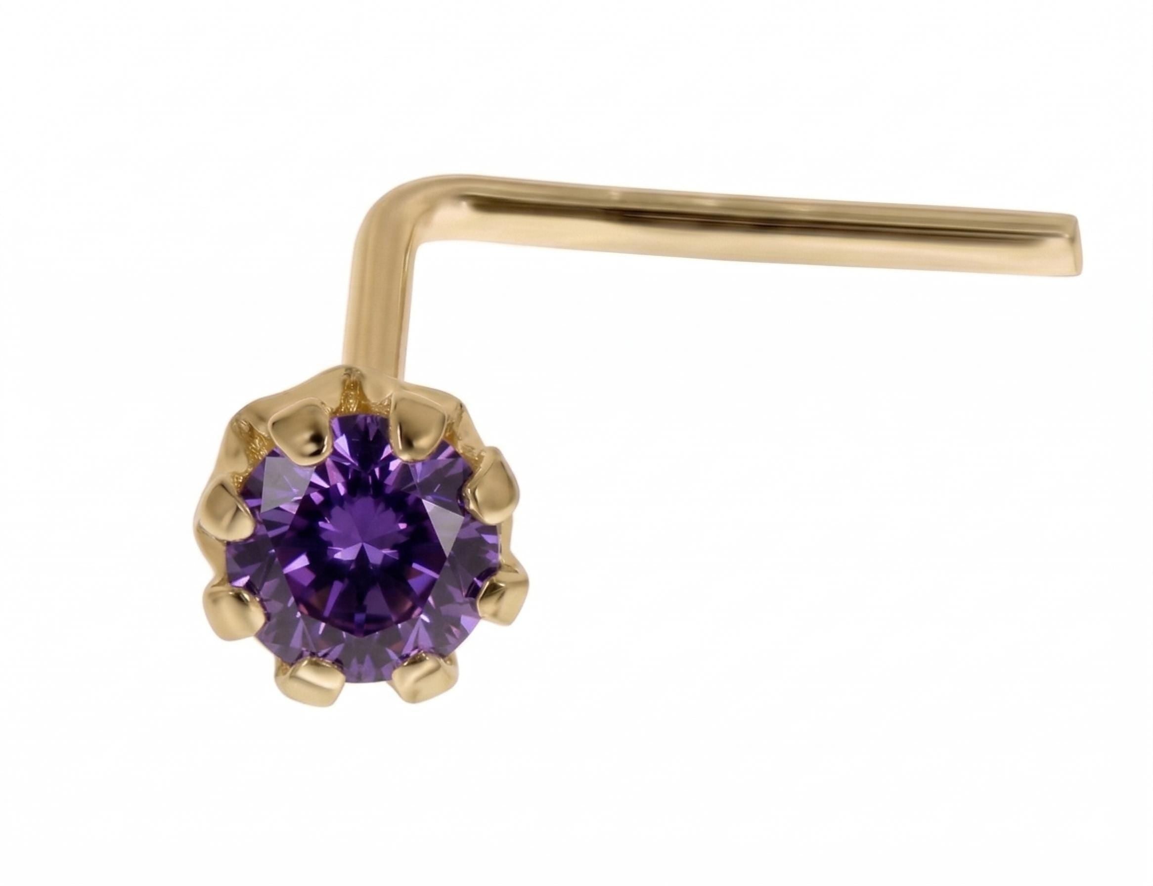 14K Solid Gold Nose Stud - Cubic zirconia, Yellow gold, Solid gold