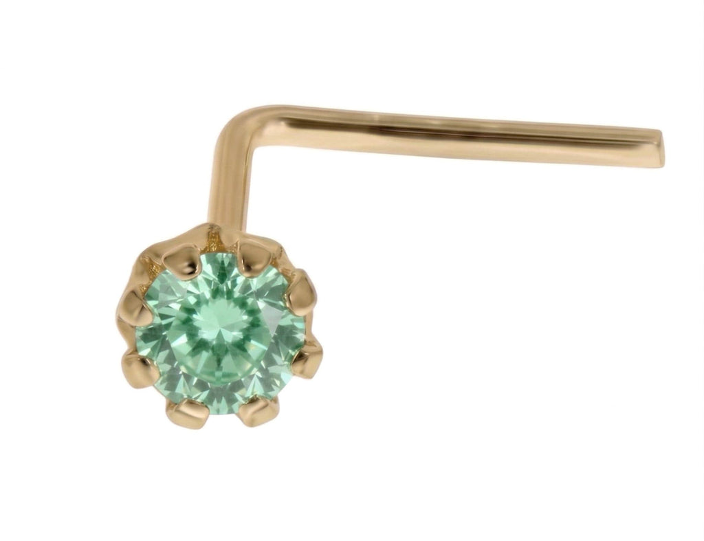 14K Solid Gold Nose Stud - Cubic zirconia, Yellow gold, Solid gold