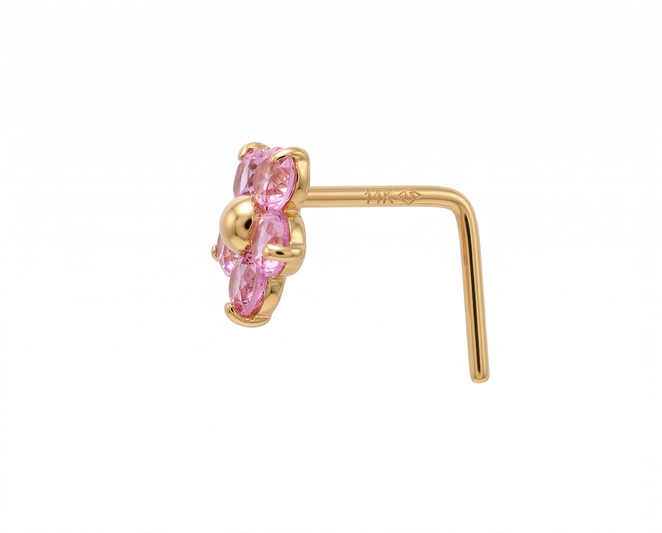 14K Solid Gold Nose Stud - Cubic zirconia, Yellow gold, Solid gold
