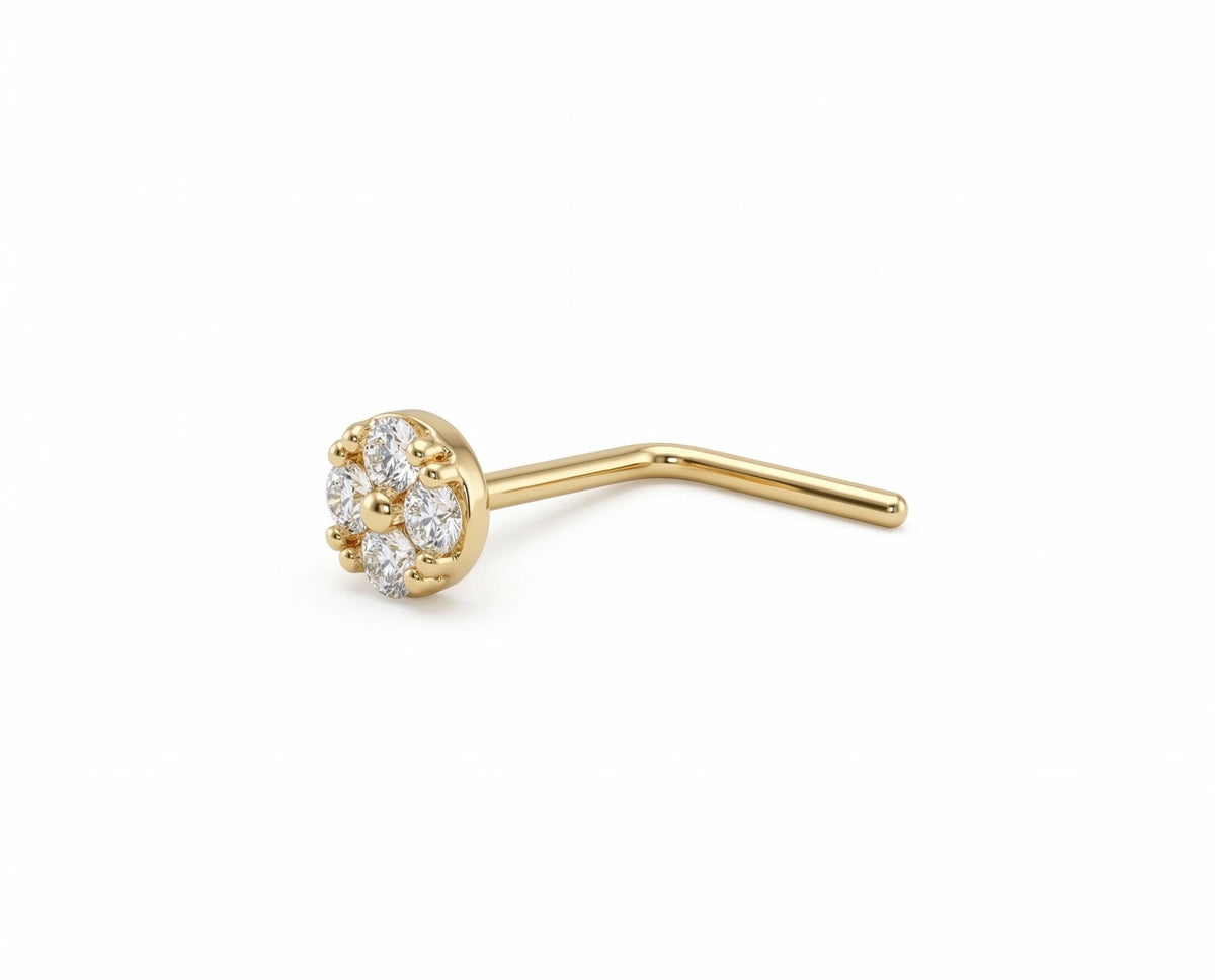 14K Solid Gold Nose Stud - Cubic zirconia, Yellow gold, Solid gold