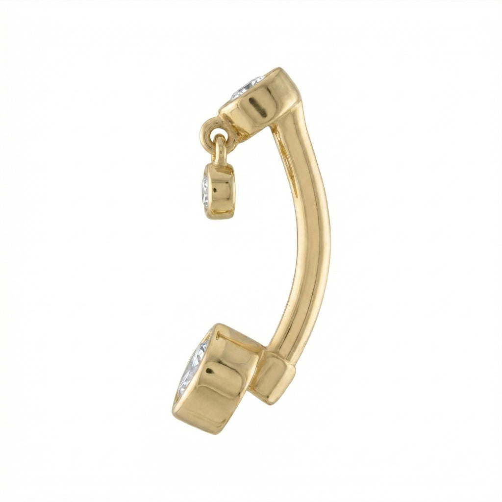14K Solid Gold Belly Ring - Cubic zirconia, Yellow gold, Solid gold