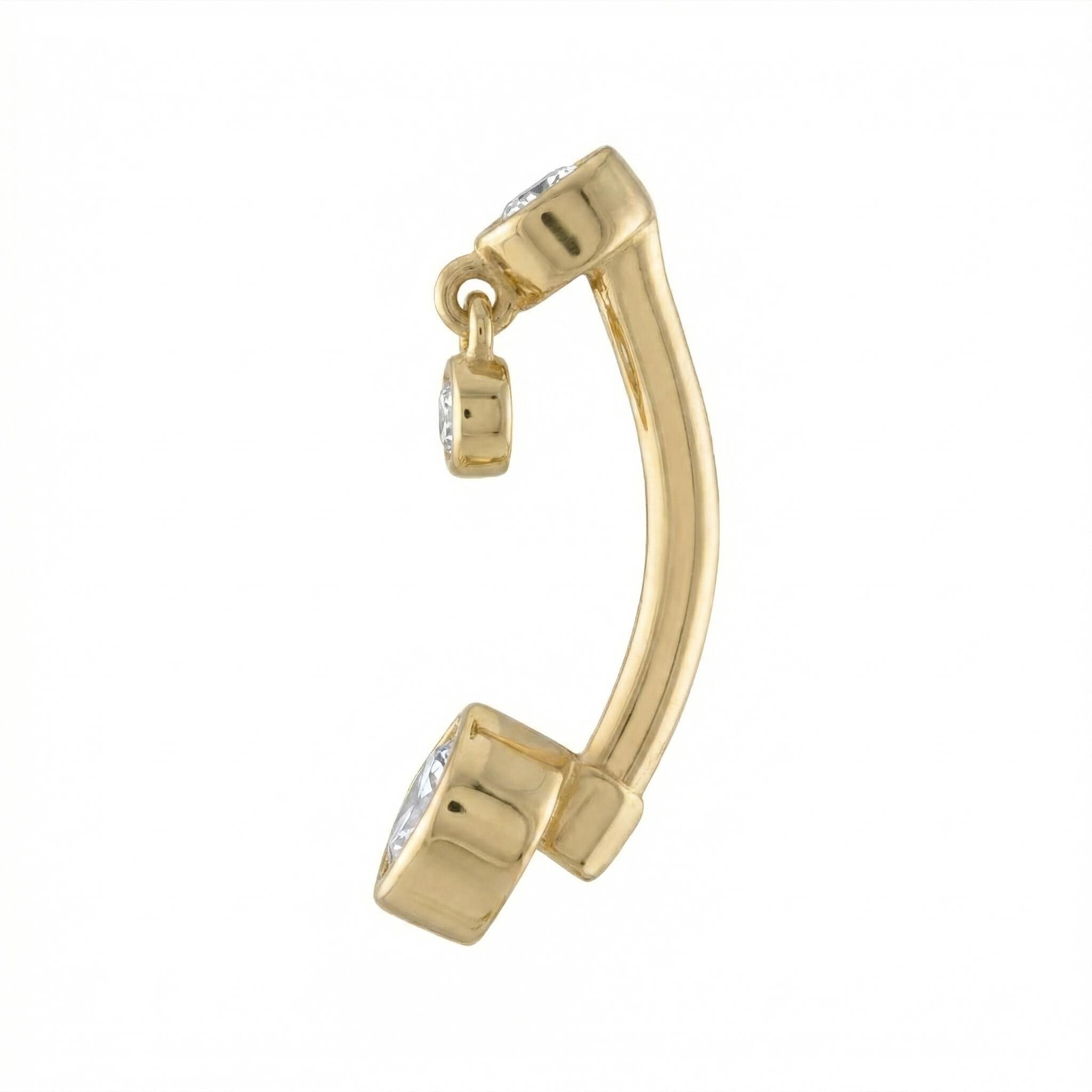 14K Solid Gold Belly Ring - Cubic zirconia, Yellow gold, Solid gold