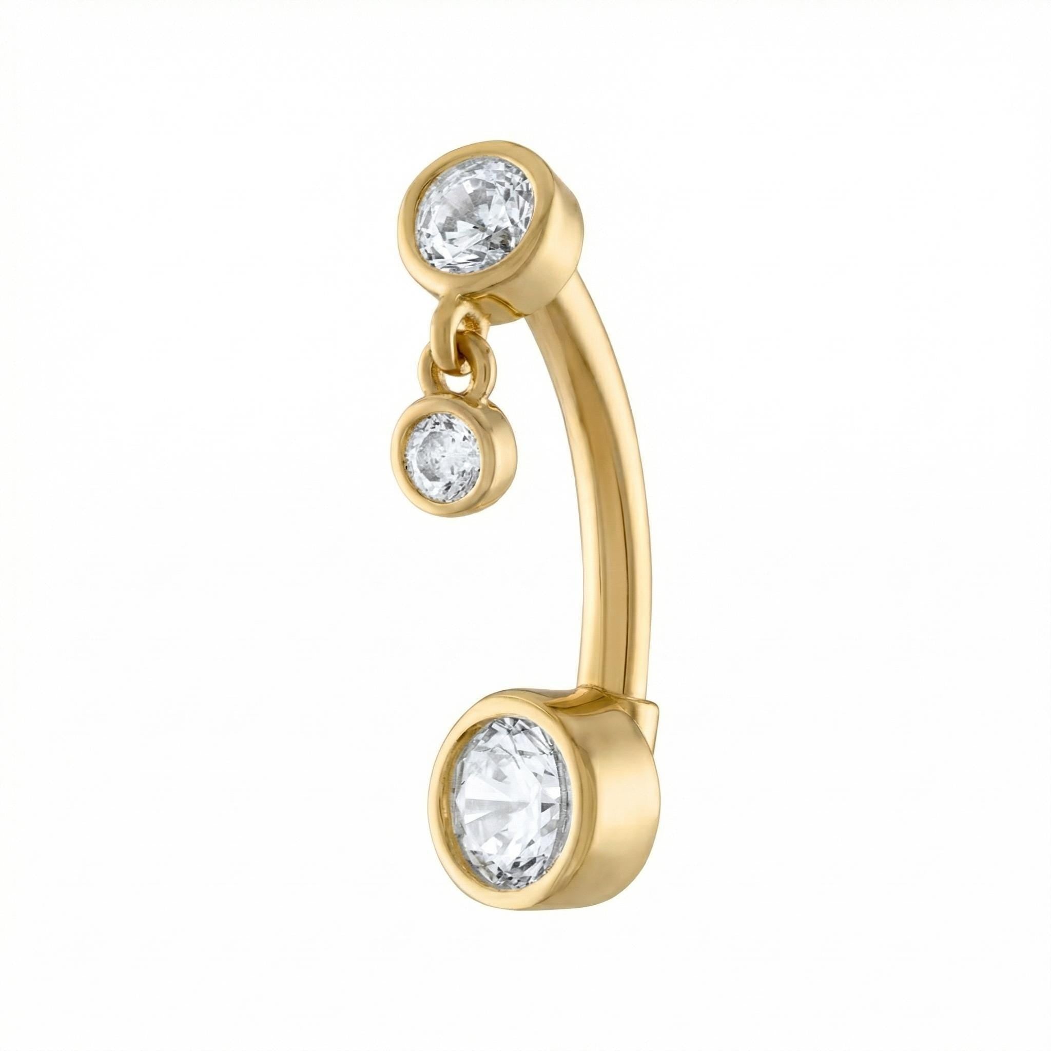 14K Solid Gold Belly Ring - Cubic zirconia, Yellow gold, Solid gold