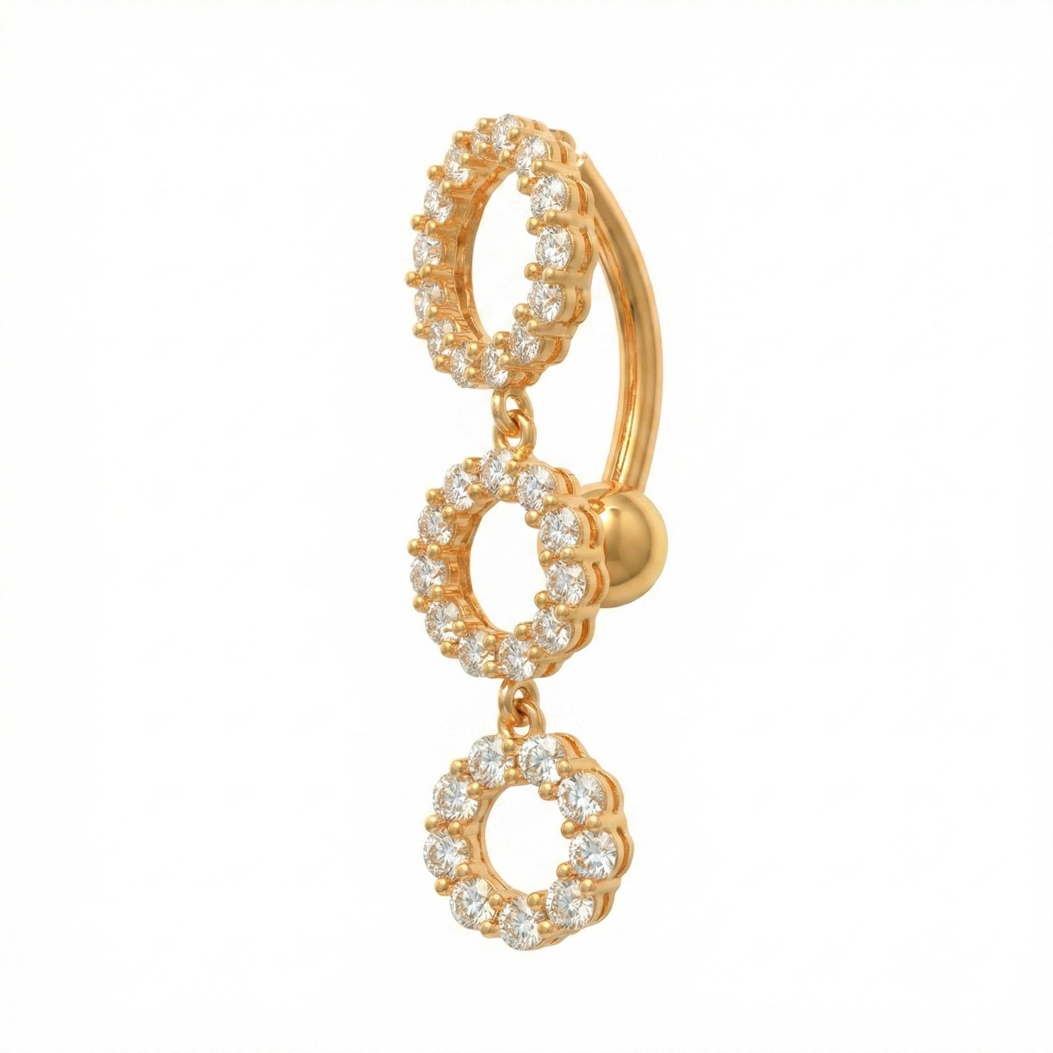 14k Solid Gold Belly Ring - Cubic zirconia, Yellow gold, Solid gold