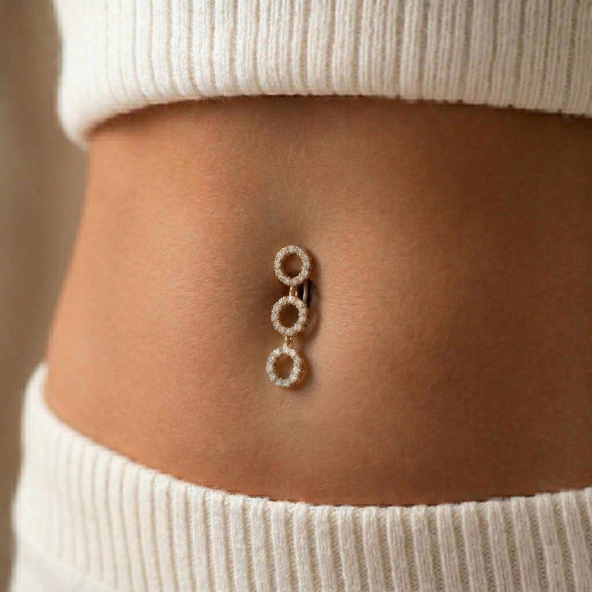 14k Solid Gold Belly Ring - Cubic zirconia, Yellow gold, Solid gold