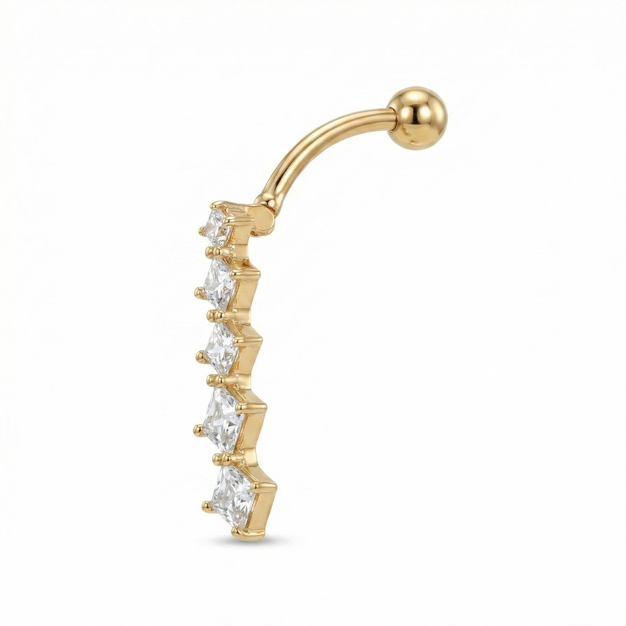 14k Solid Gold Belly Ring - Cubic zirconia, Yellow gold, Solid gold