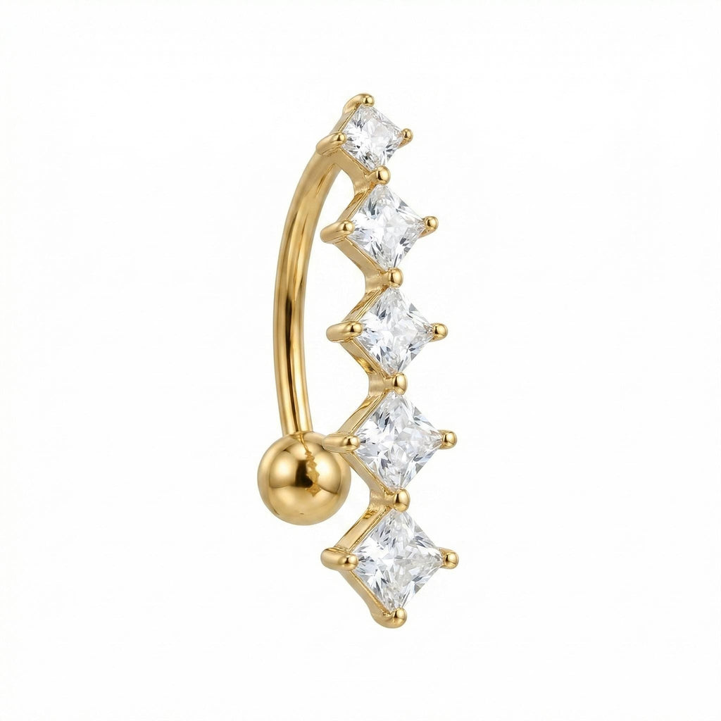 14k Solid Gold Belly Ring - Cubic zirconia, Yellow gold, Solid gold