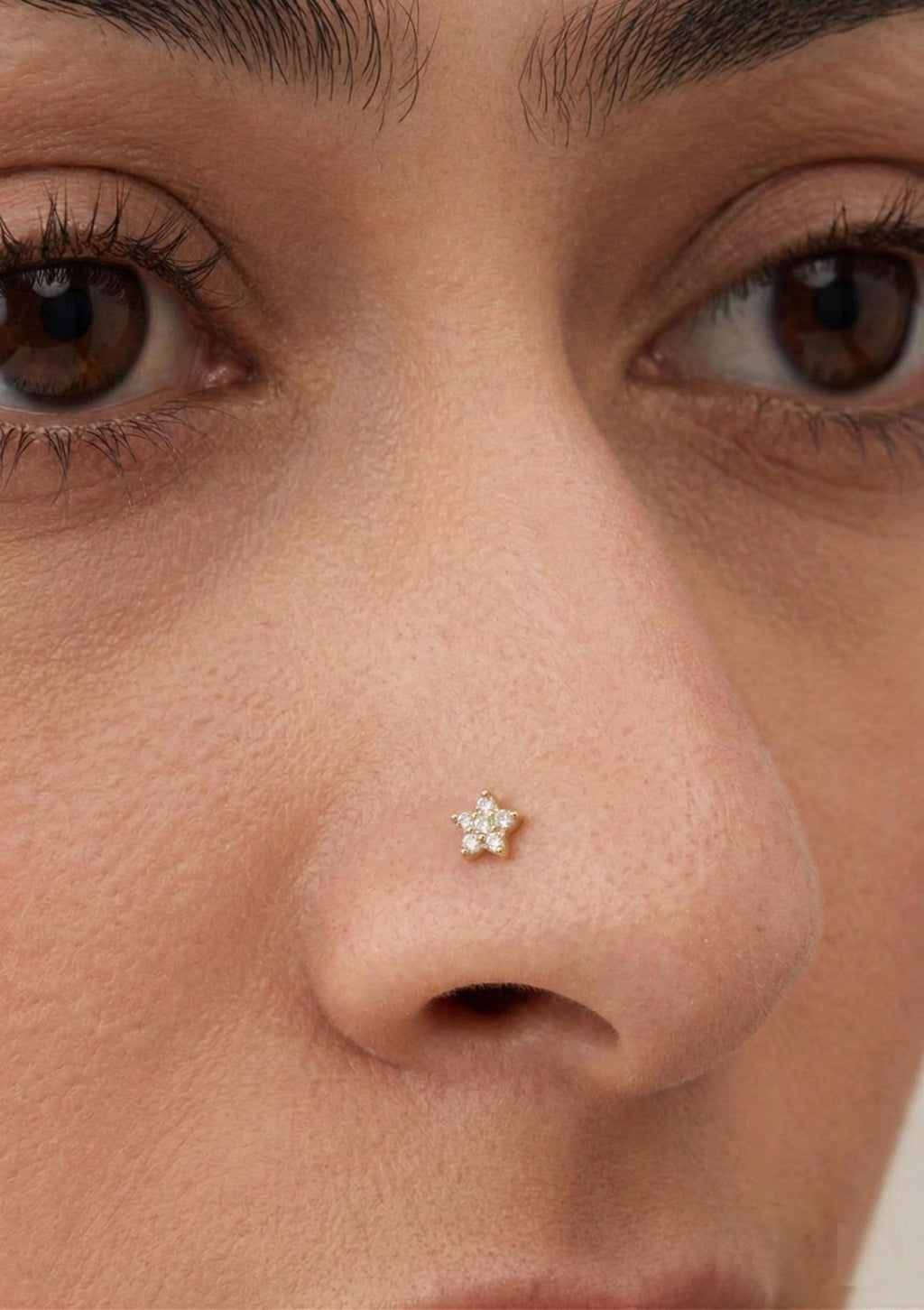 14K Solid Gold Nose Stud - Cubic zirconia, Yellow gold, Solid gold