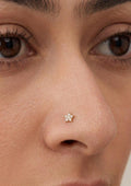 14K Solid Gold Nose Stud - Cubic zirconia, Yellow gold, Solid gold