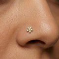 14K Solid Gold Flower Nose Stud - Cubic zirconia, Yellow gold, Solid gold