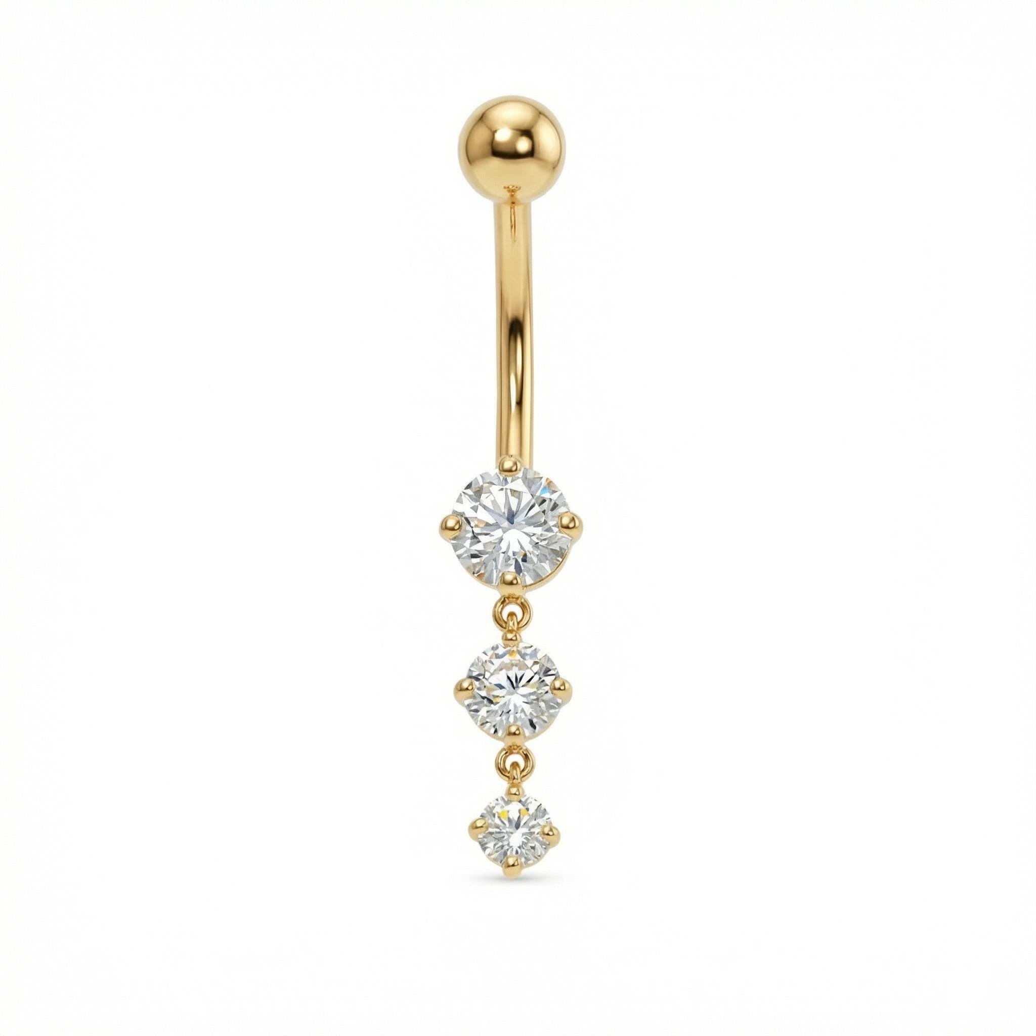 10K Solid Gold Dangle Belly Ring - Cubic zirconia, Yellow gold, Solid gold