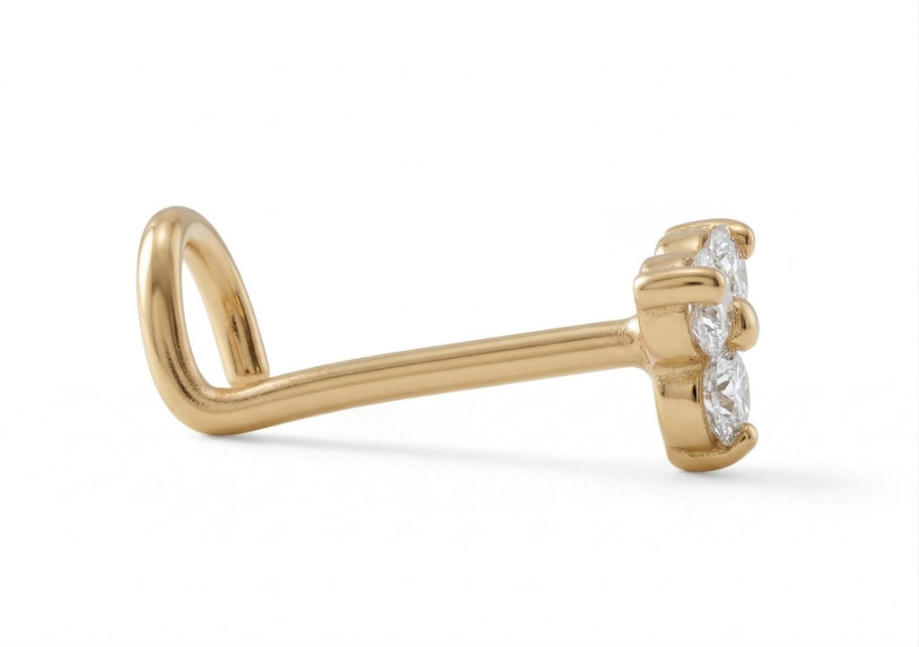 14K Solid Gold Nose Stud - Cubic zirconia, Yellow gold, Solid gold