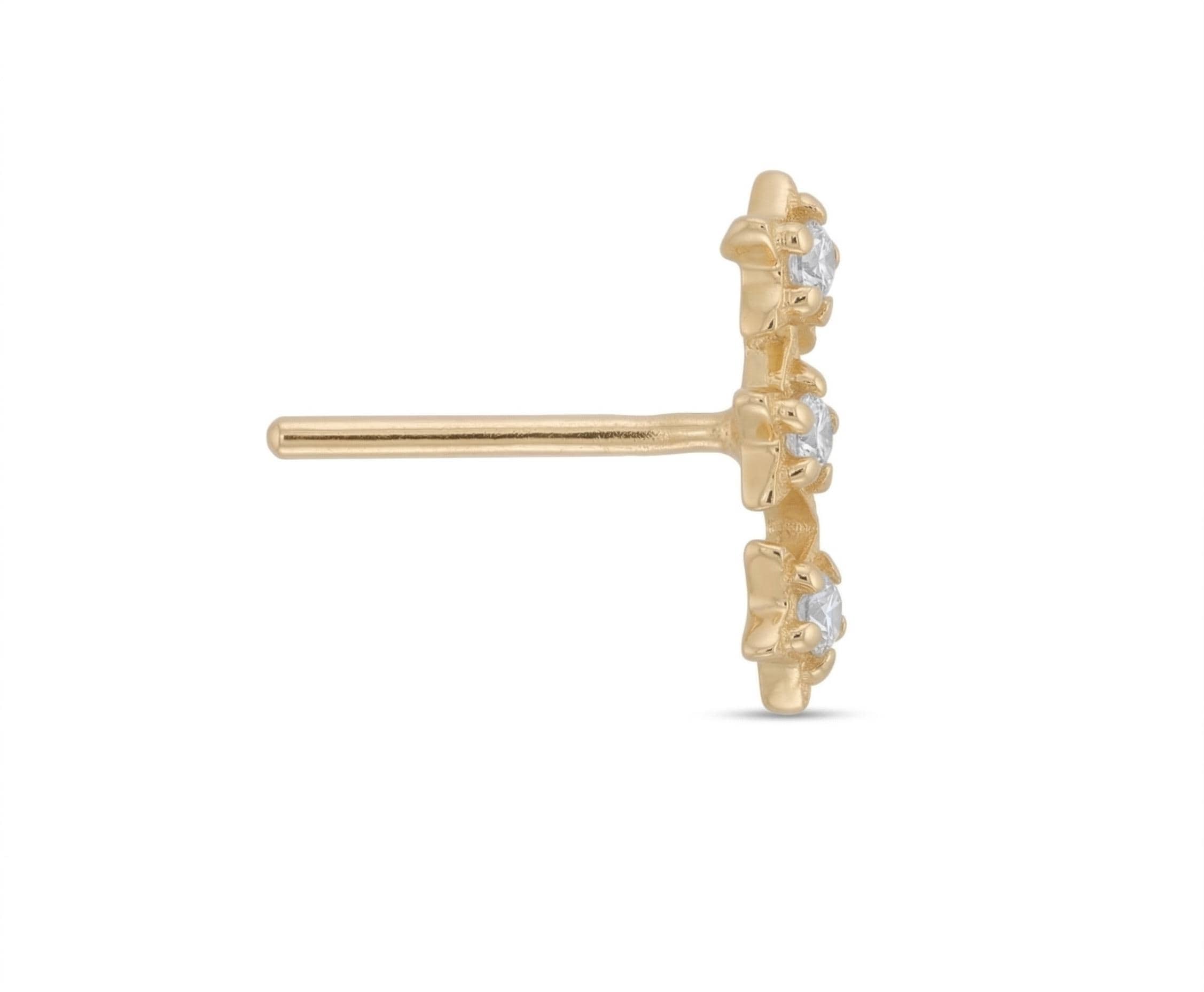 14K Solid Gold Star Nose Stud - Cubic zirconia, Yellow gold, Solid gold