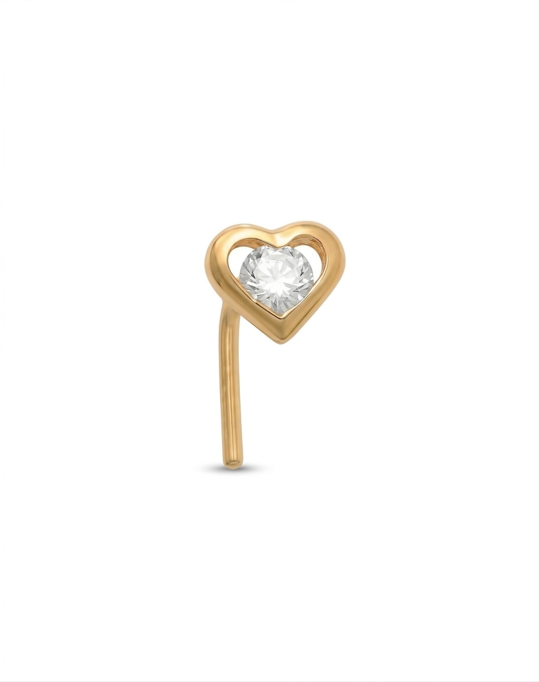 14K Solid Gold Bezel Nose Stud - Cubic zirconia, Yellow gold, Solid gold