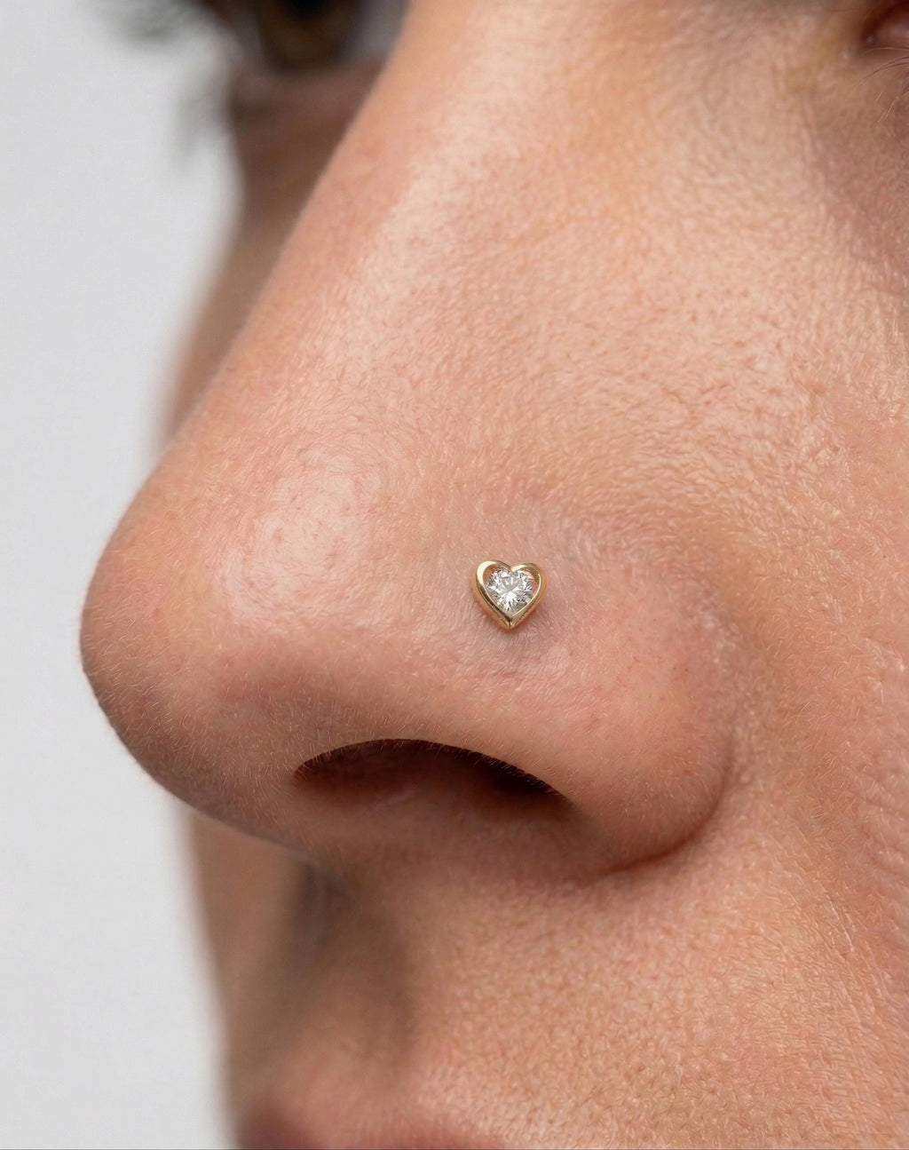 14K Solid Gold Bezel Nose Stud - Cubic zirconia, Yellow gold, Solid gold