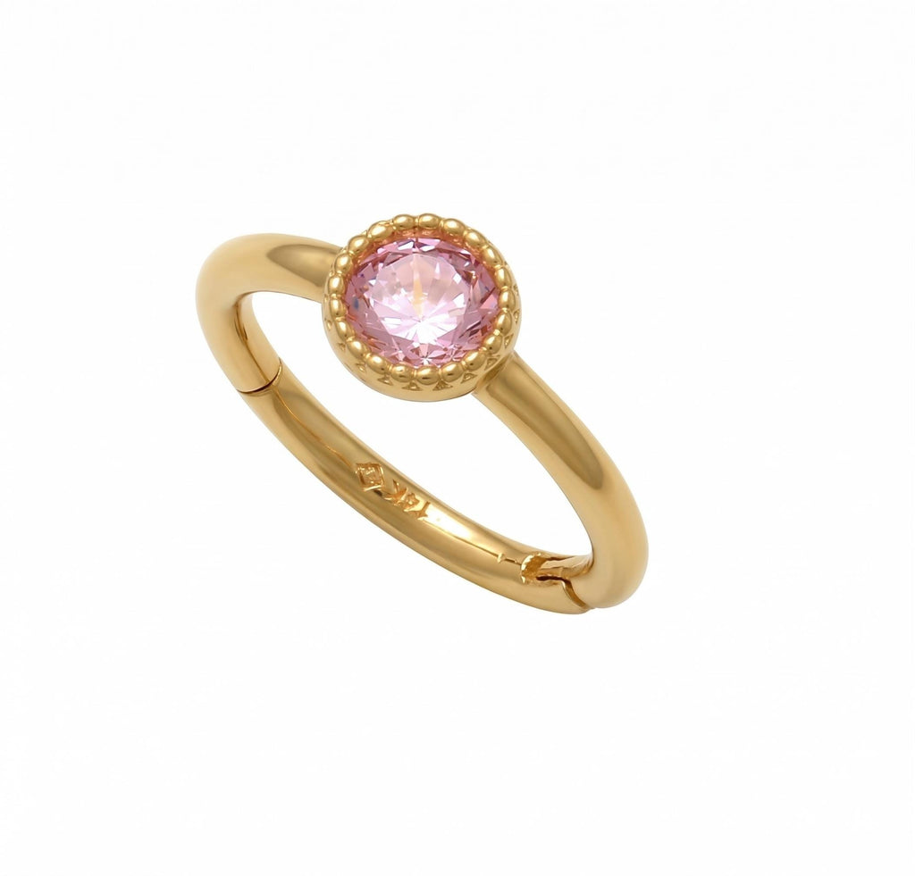 14kt Solid Gold 18G Clicker Cartilage - Cubic zirconia, Yellow gold, Solid gold