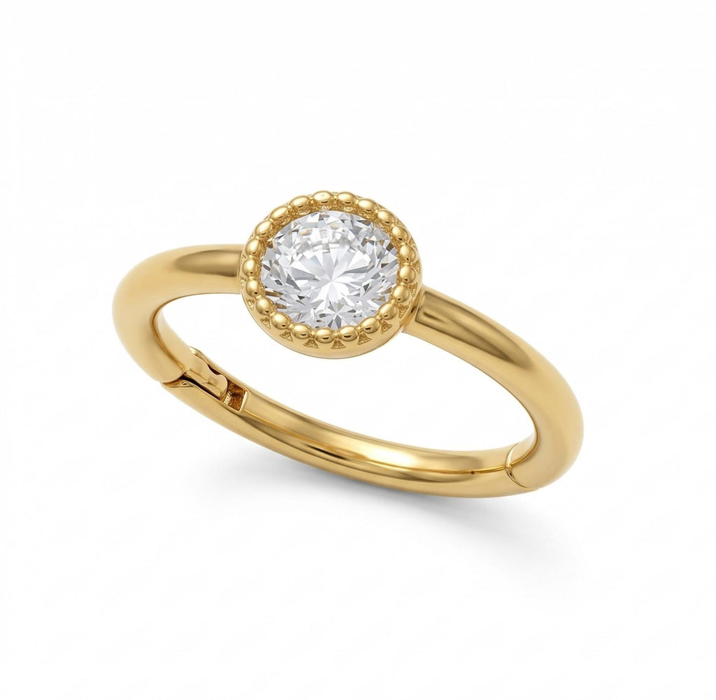 14kt Solid Gold 18G Clicker Cartilage - Cubic zirconia, Yellow gold, Solid gold