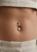 10K Solid Gold Belly Ring - Cubic zirconia, Yellow gold, Solid gold