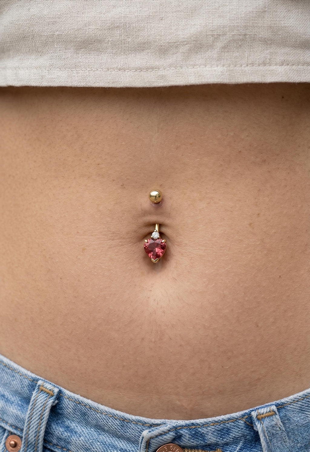 10K Solid Gold Heart Belly Ring - Yellow gold, Solid gold, 10k
