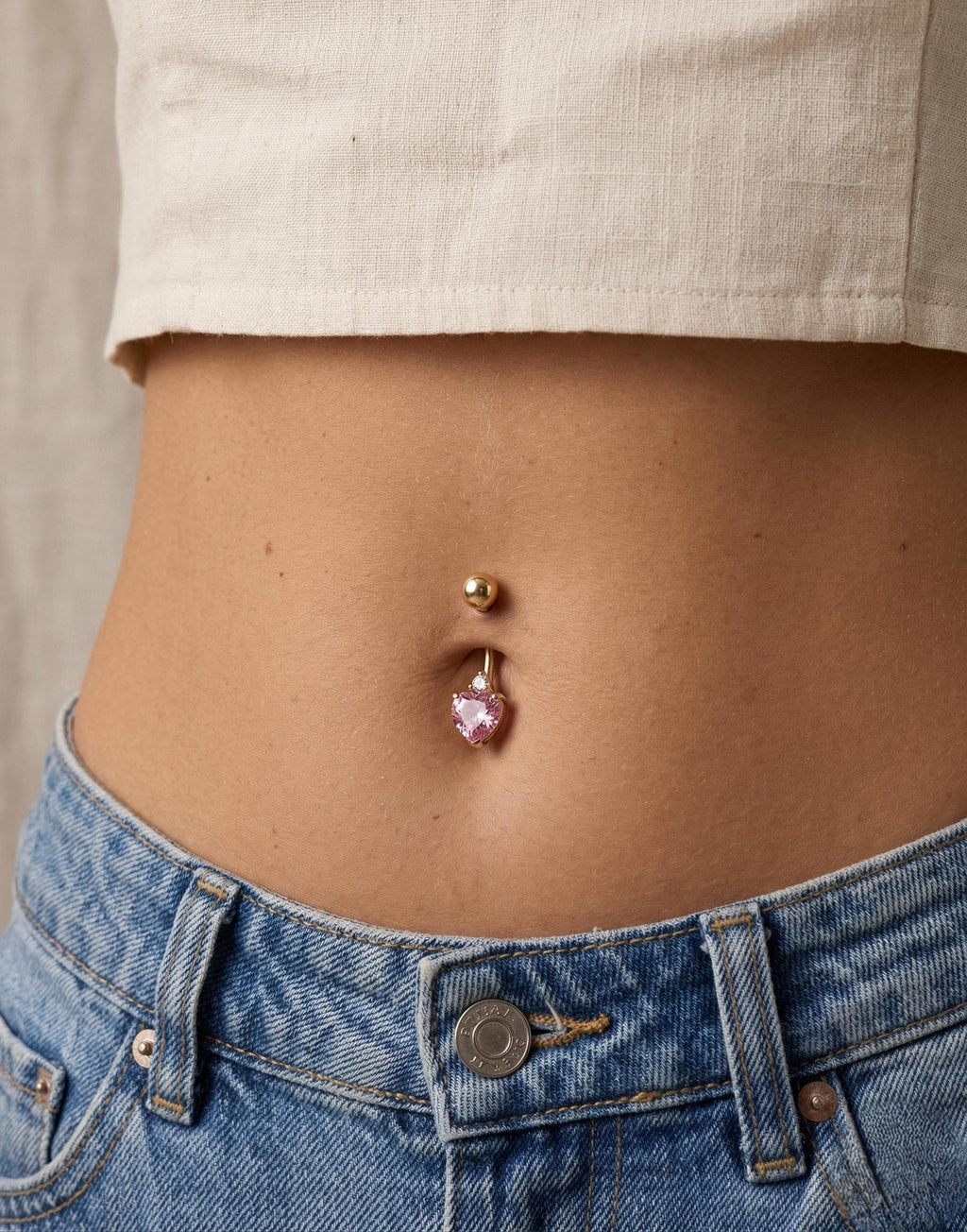 10K Solid Gold Heart Belly Ring - Yellow gold, Solid gold, 10k