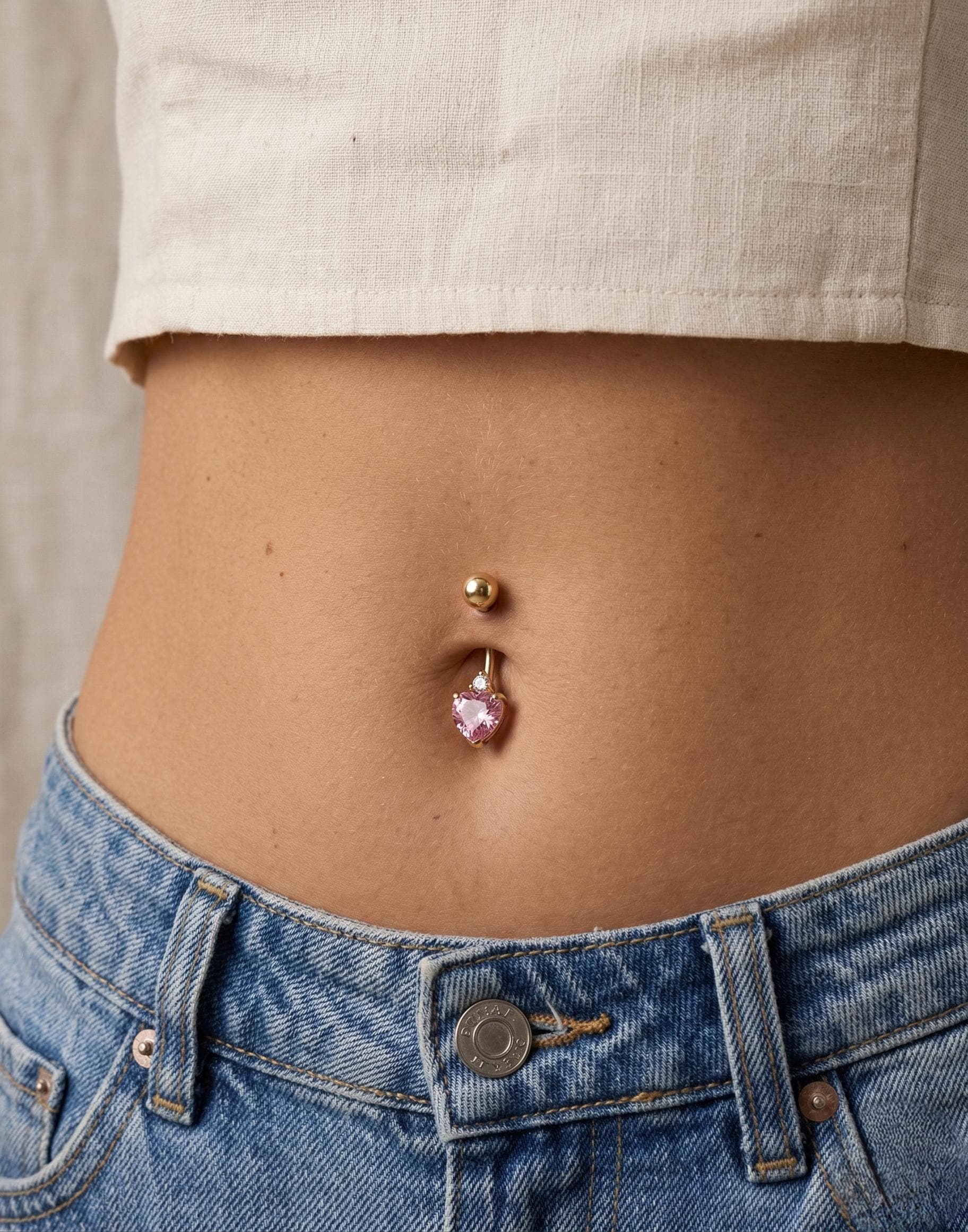 10K Solid Gold Heart Belly Ring - Yellow gold, Solid gold, 10k