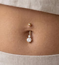10K Solid Gold Belly Ring - Cubic zirconia, Yellow gold, Solid gold