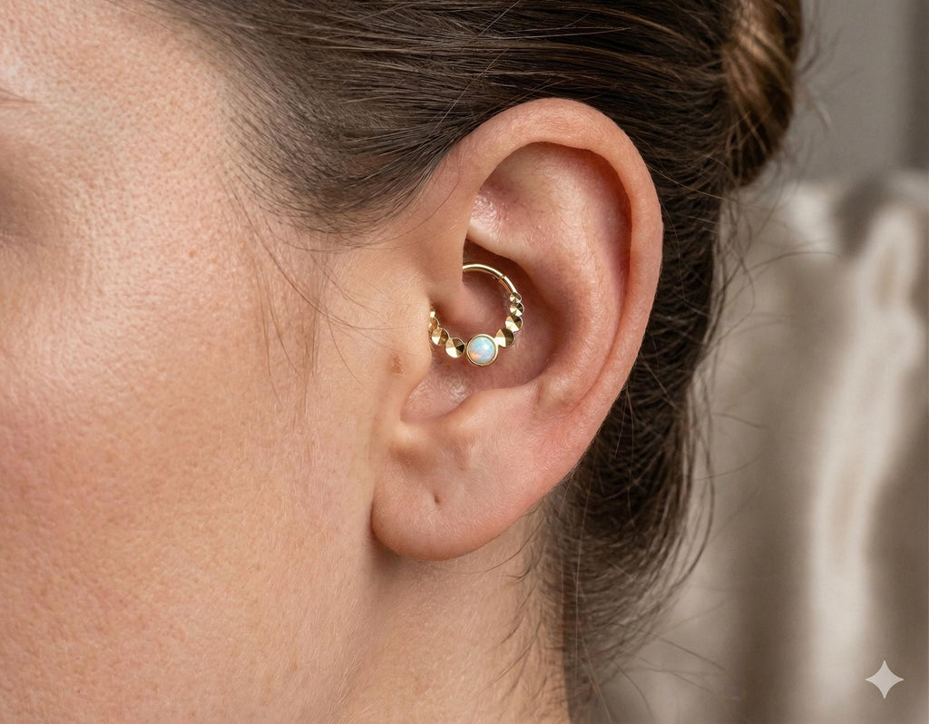 10K Solid Gold Opal Daith Ring - Opal, Yellow gold, Solid gold