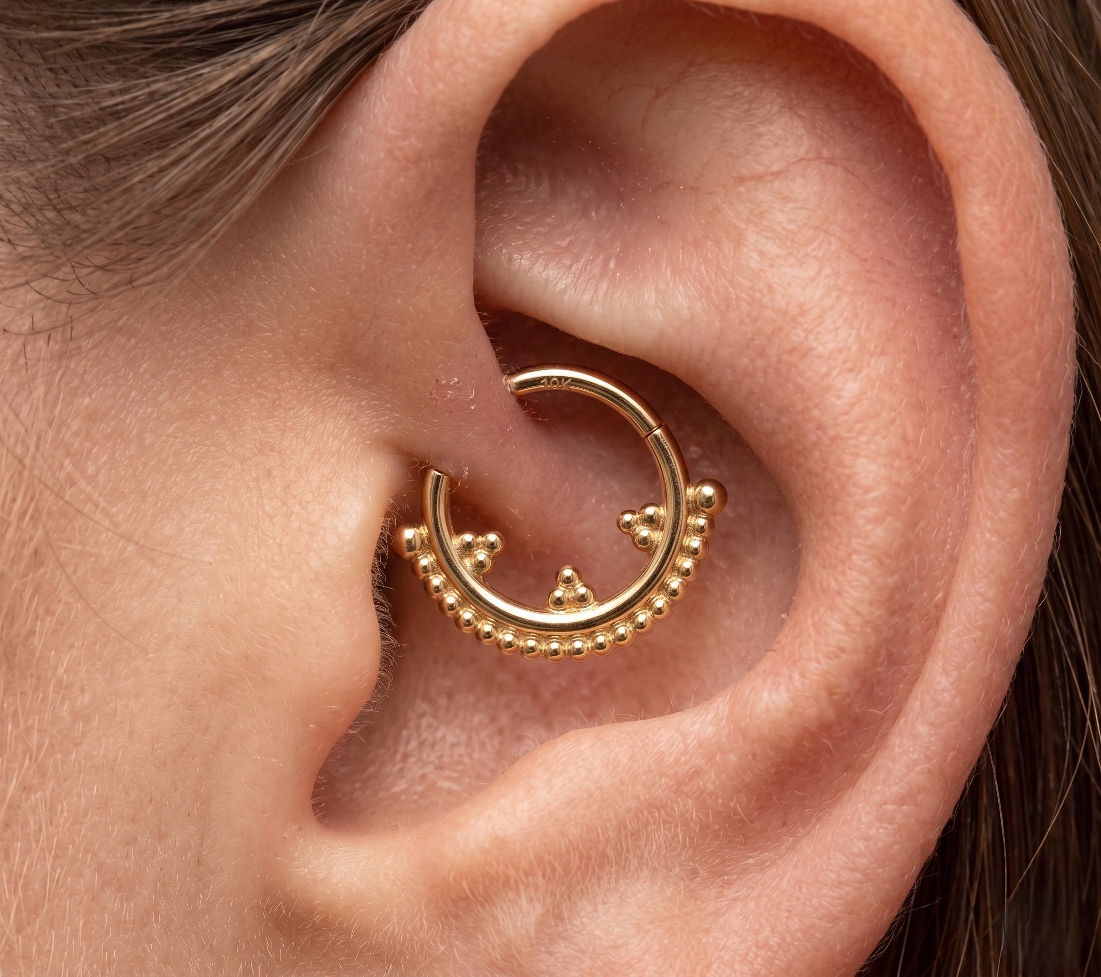 10K Solid Gold Beaded Daith Ring - Yellow gold, Solid gold, 10k