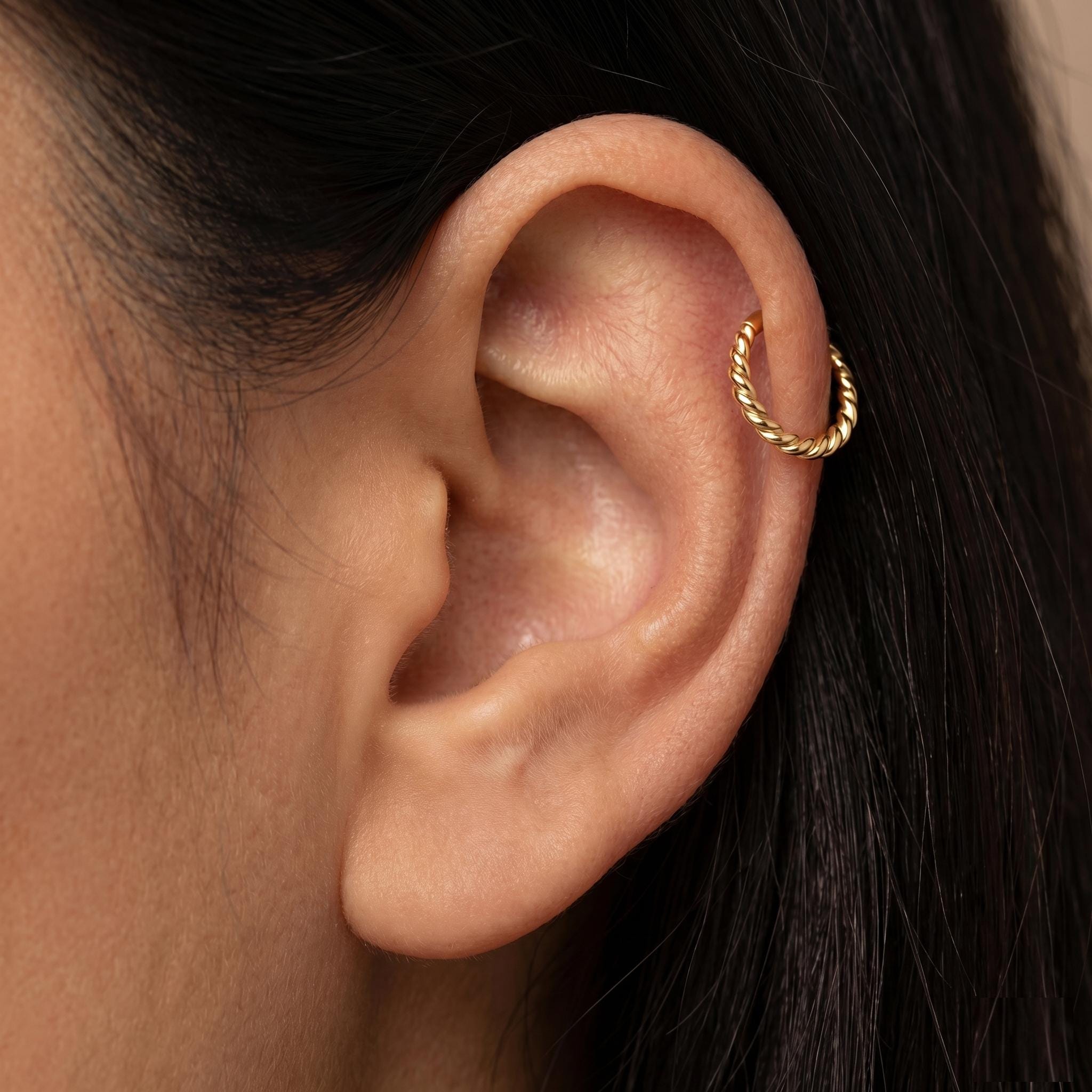 14K Solid Gold Rope Clicker Hoop - Yellow gold, Solid gold, 14k