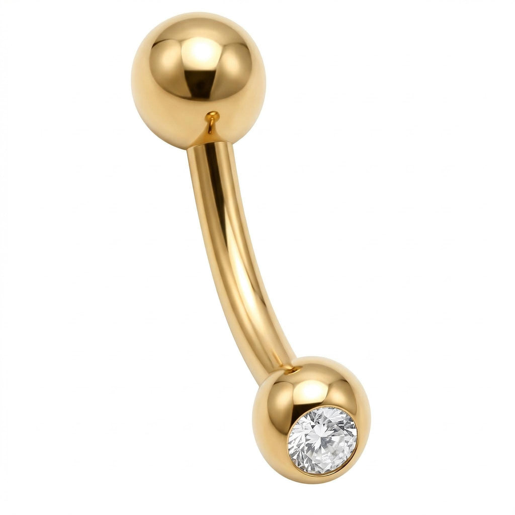 10K Solid Gold Belly Ring - Cubic zirconia, Yellow gold, Solid gold