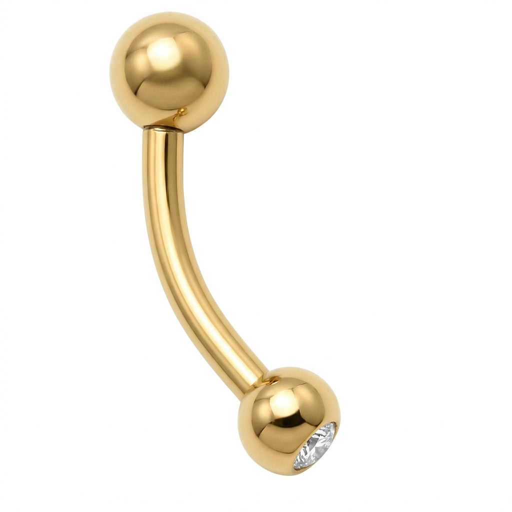 10K Solid Gold Belly Ring - Cubic zirconia, Yellow gold, Solid gold