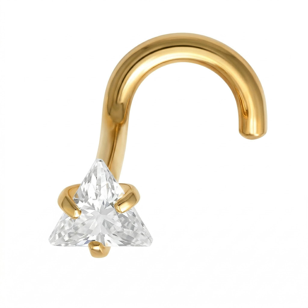 10K Solid Gold Triangle Nose Stud - Cubic zirconia, Yellow gold, Solid gold