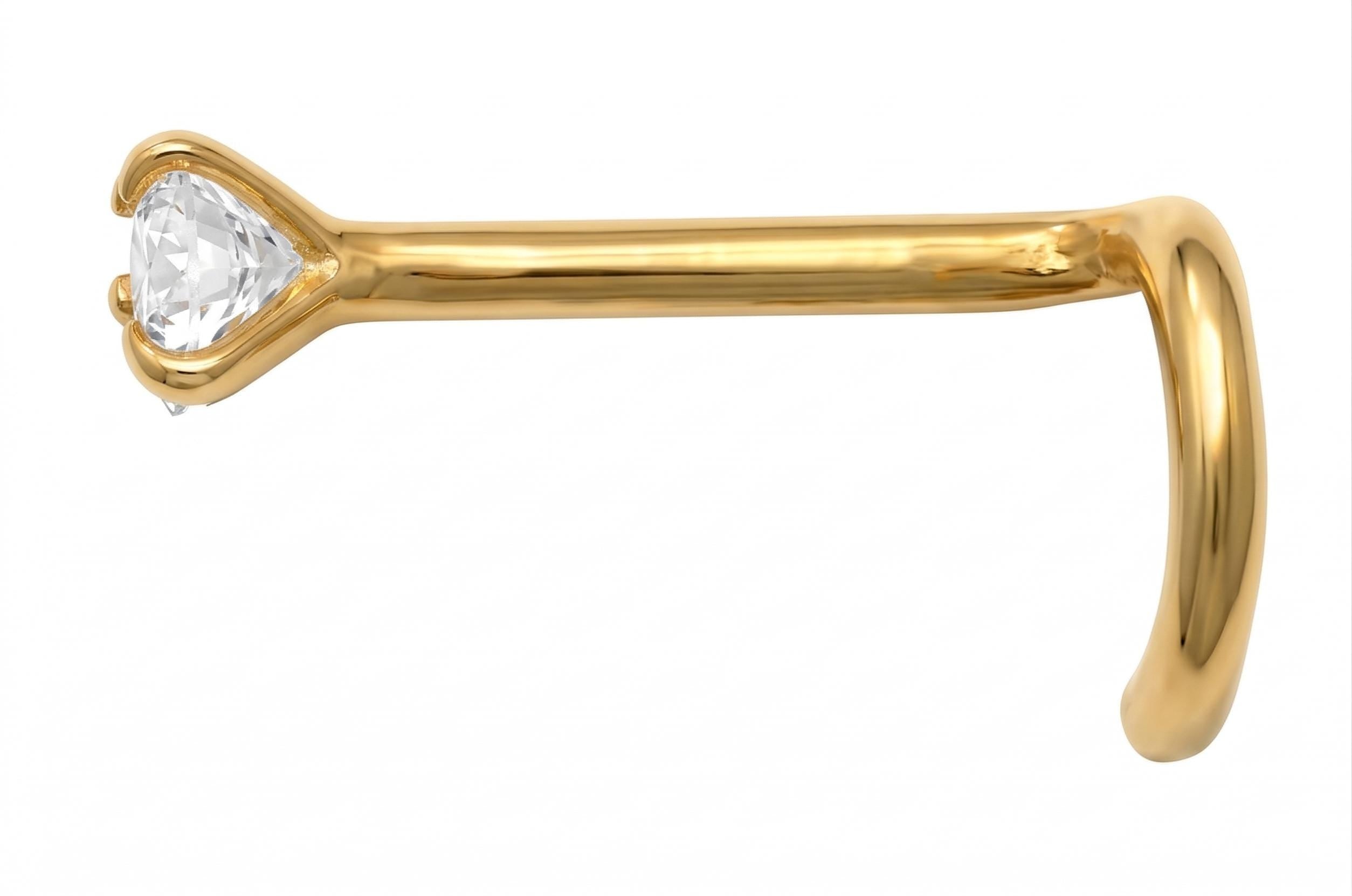 10K Solid Gold Triangle Nose Stud - Cubic zirconia, Yellow gold, Solid gold
