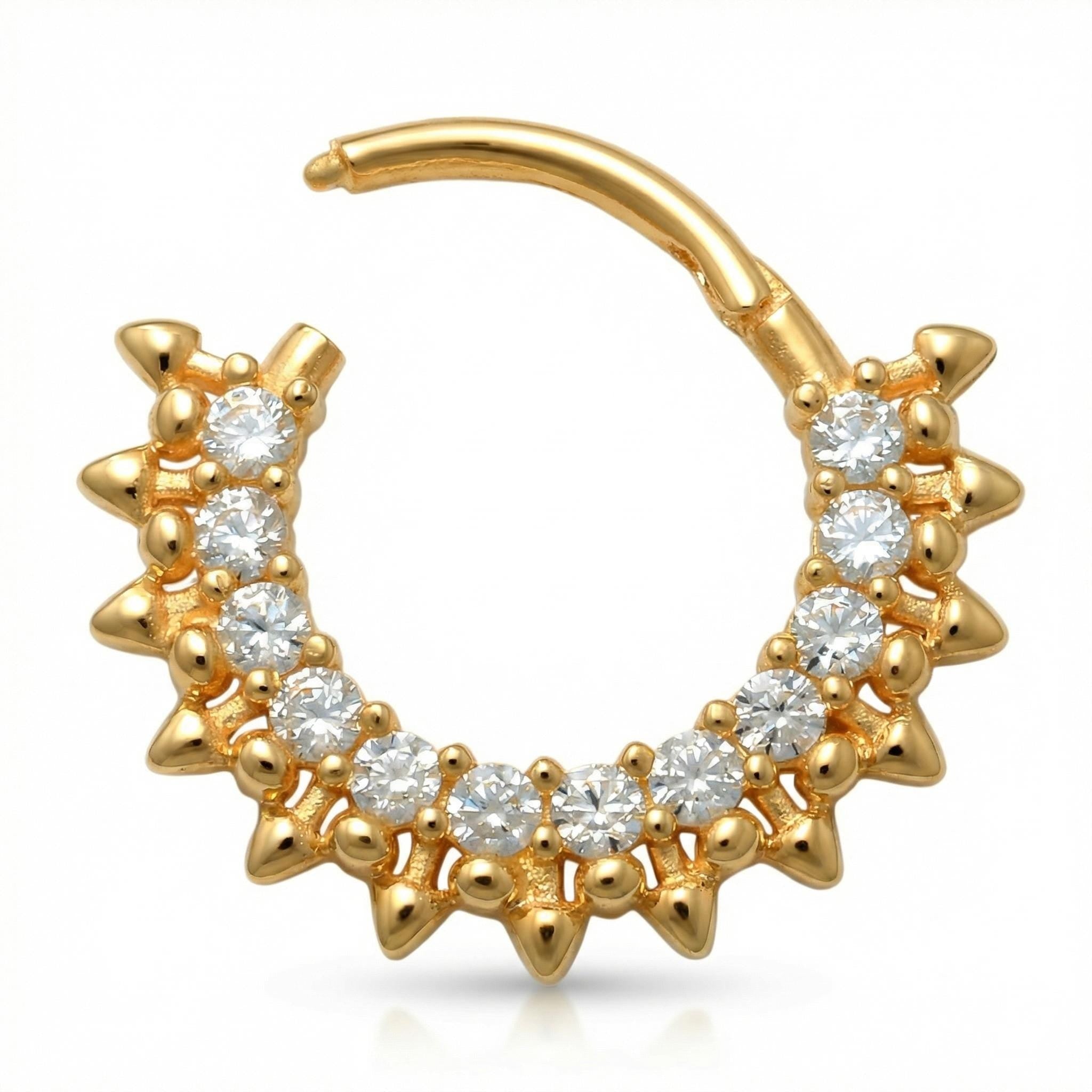 10K Solid Gold Daith Ring - Cubic zirconia, Yellow gold, Solid gold