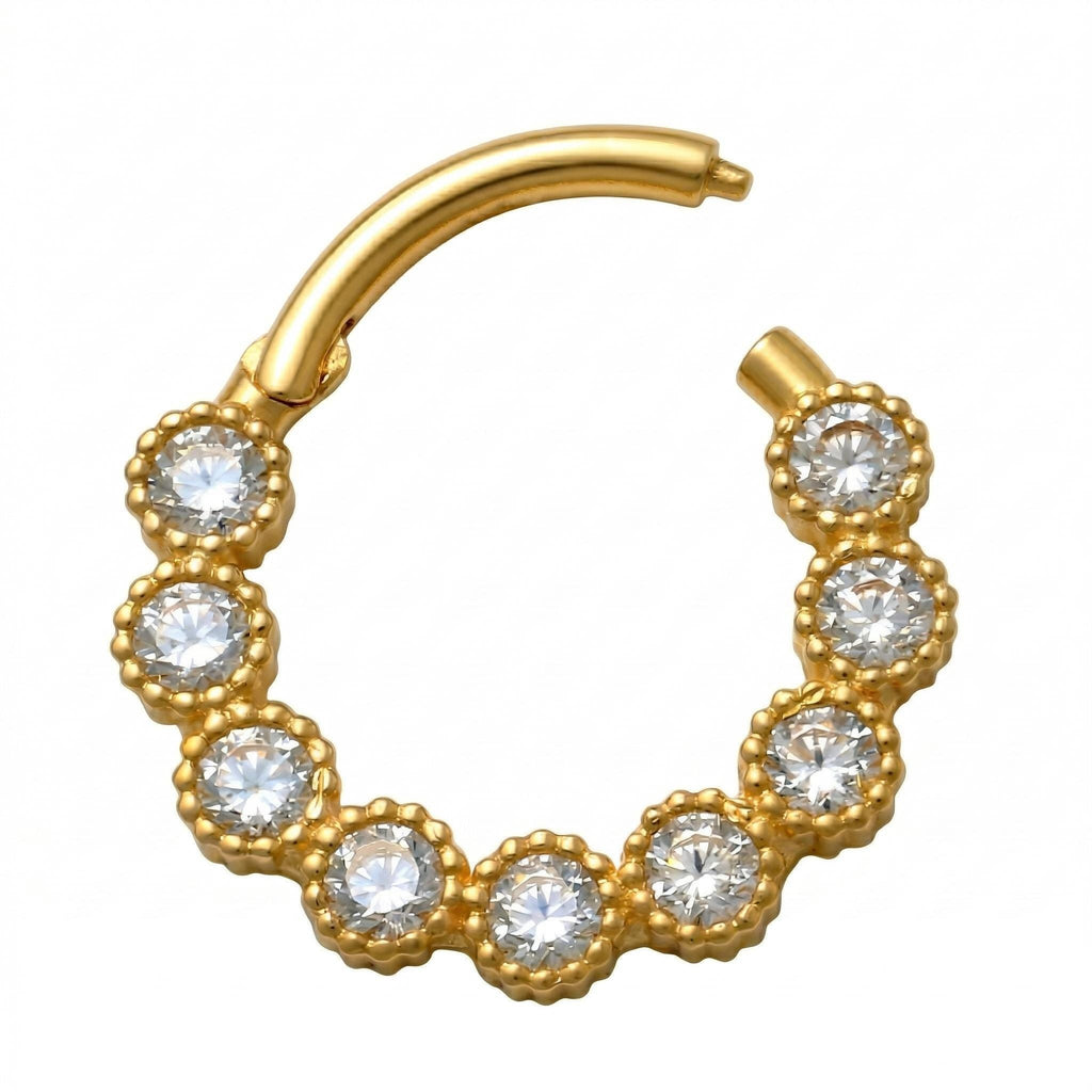 10K Solid Gold CZ Daith Ring - Cubic zirconia, Yellow gold, Solid gold