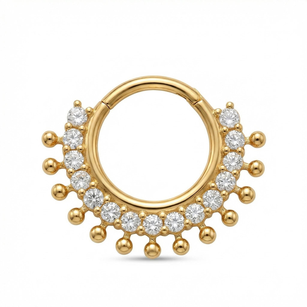 10K Solid Gold CZ Septum Ring - Cubic zirconia, Yellow gold, Solid gold