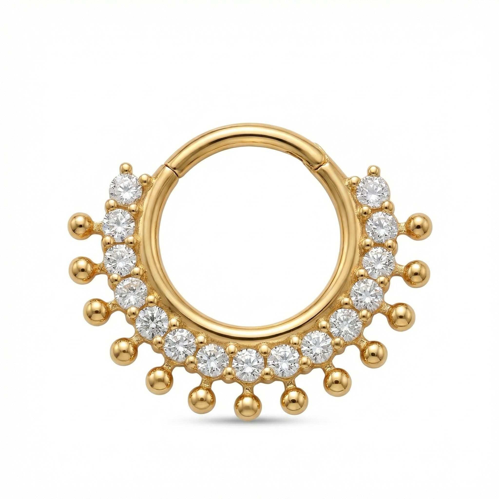 10K Solid Gold CZ Septum Ring - Cubic zirconia, Yellow gold, Solid gold