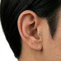 14K Solid Gold Crescent Moon Flat Back Earring - Yellow gold, Solid gold, 14k