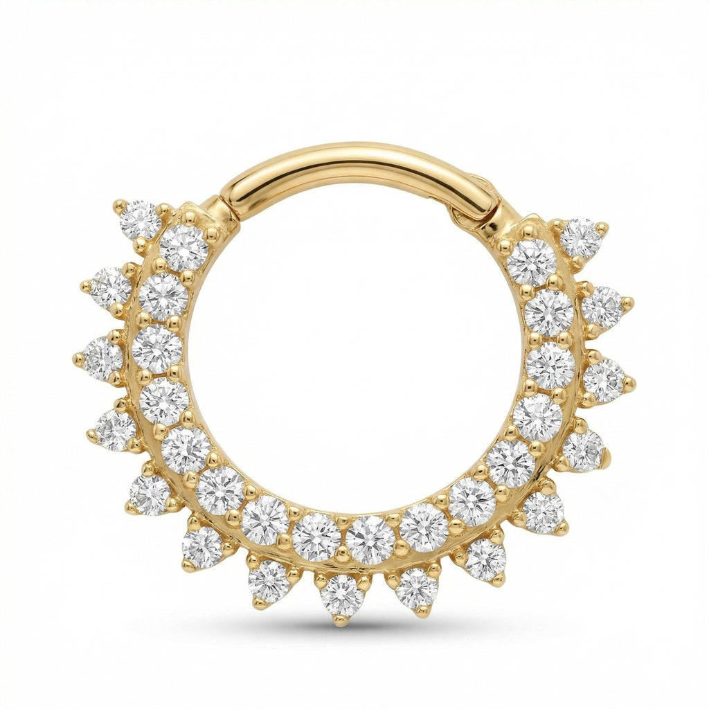 10K Solid Gold Daith Ring - Cubic zirconia, Yellow gold, Solid gold