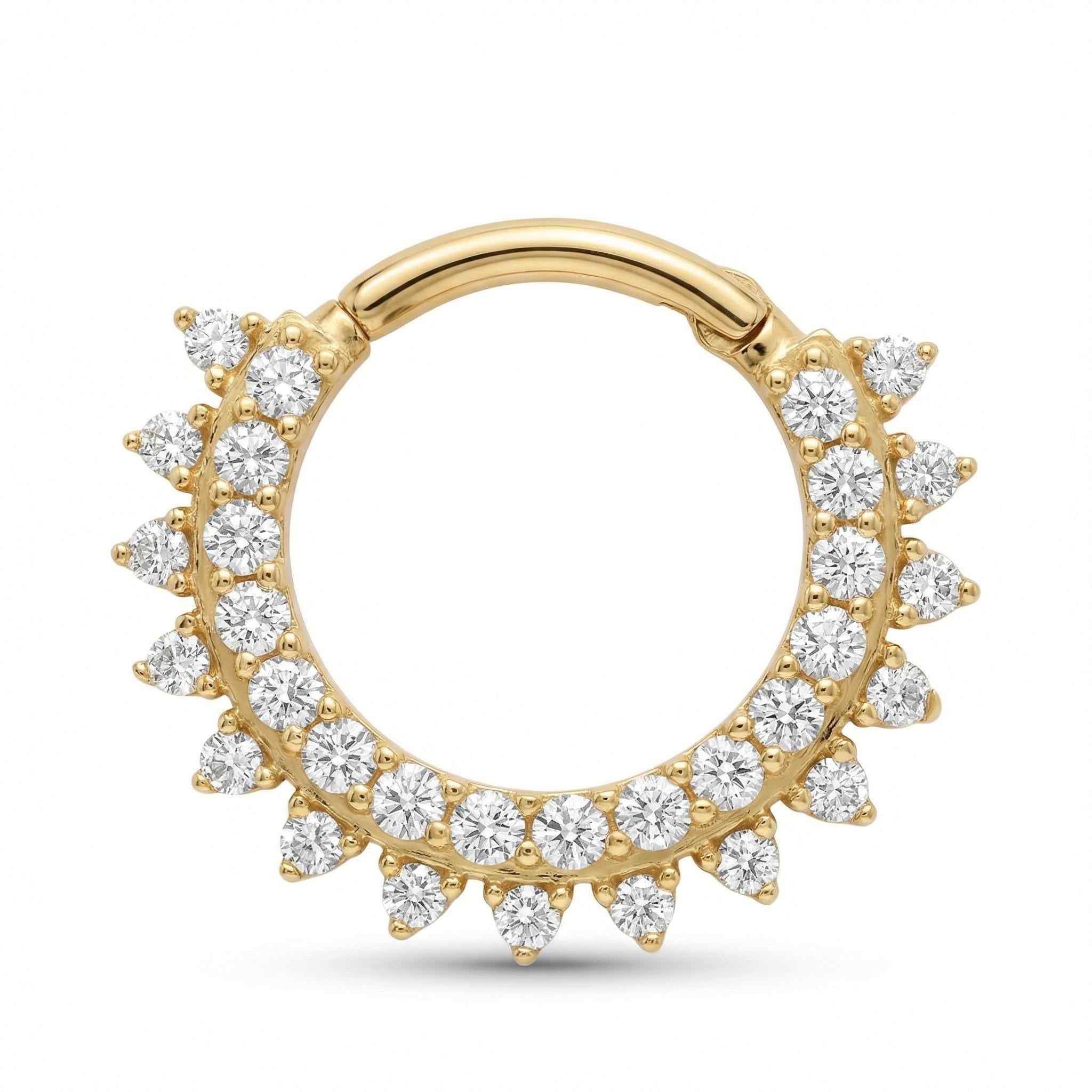 10K Solid Gold Daith Ring - Cubic zirconia, Yellow gold, Solid gold