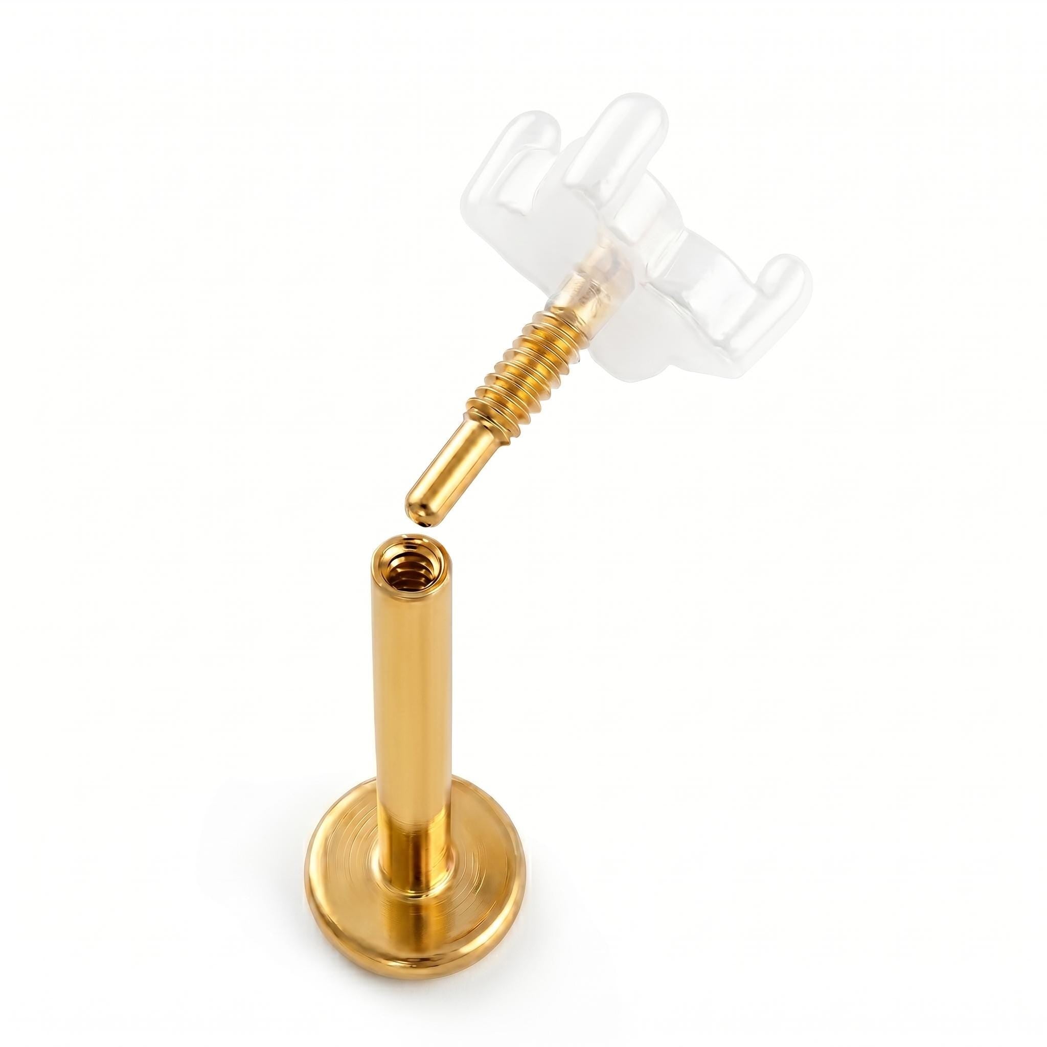 14K Solid Gold Flat Back Earring - Cubic zirconia, Yellow gold, Solid gold