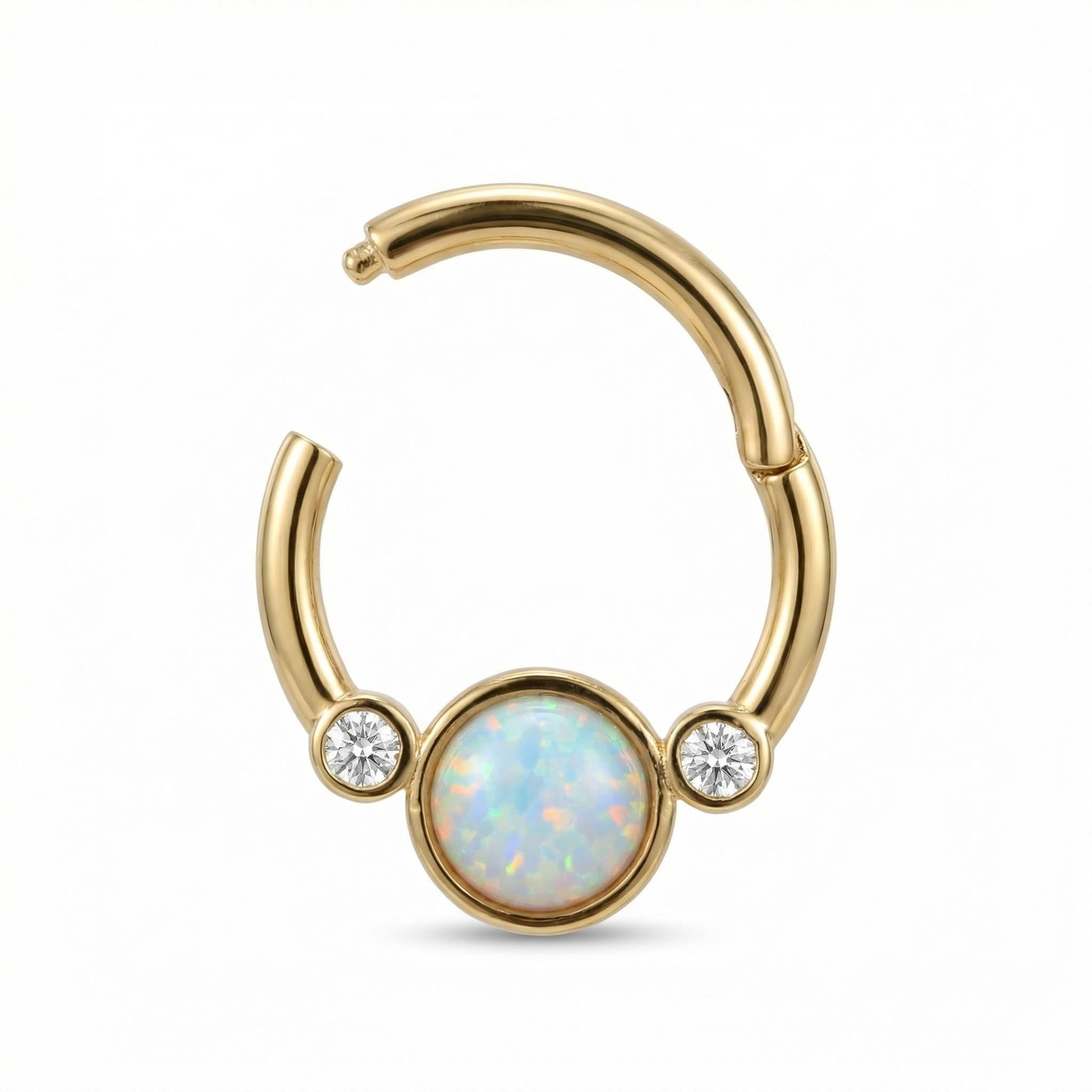10K Solid Gold Opal Daith Ring with CZ - Opal, Yellow gold, Solid gold