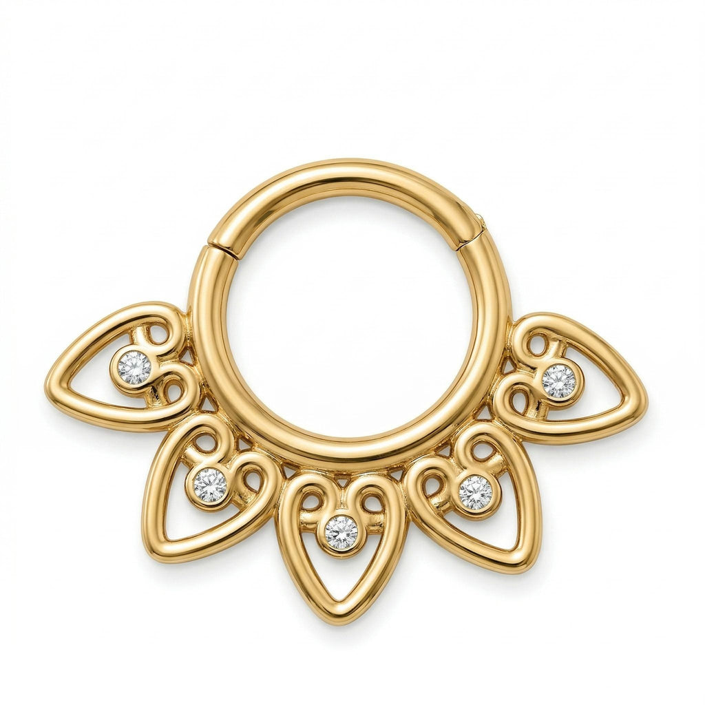 10K Solid Gold CZ Daith Ring - Cubic zirconia, Yellow gold, Solid gold